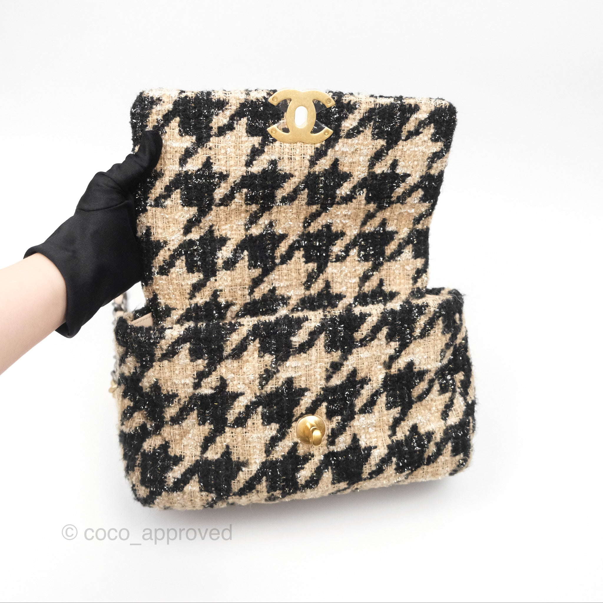 Chanel 19 Small Tweed Houndstooth Handbag - Black & Beige Mixed Hardware Crossbody Bag | Luxury Designer Purse for Women, Perfect for Work, Date Night & Special Occasions