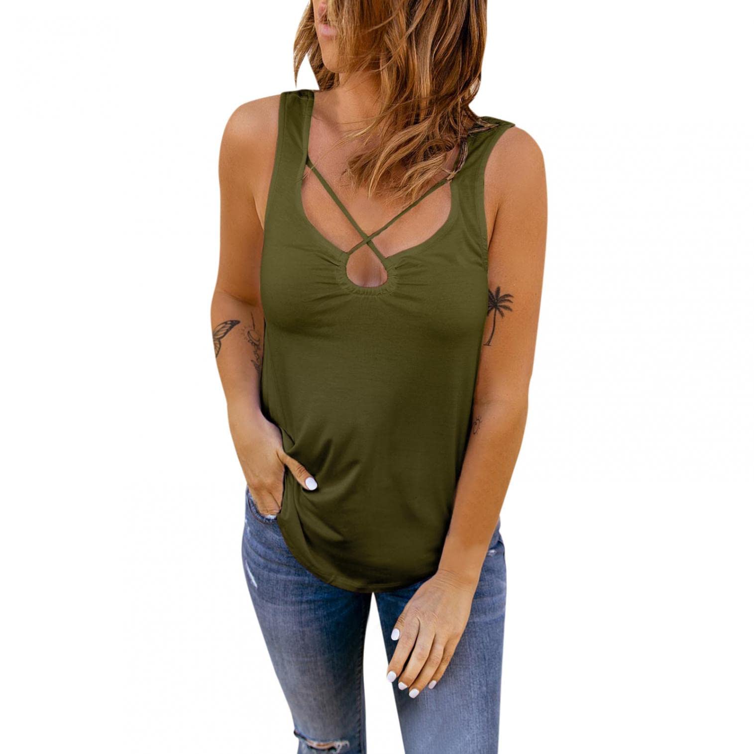 GUOBIOZIY Women's Casual Tunic Tops - Short Sleeve V-Neck Printed Blouse, Loose Fit Summer Graphic Tee in Green | Perfect for Daily Wear, Office Outfits & Weekend Style