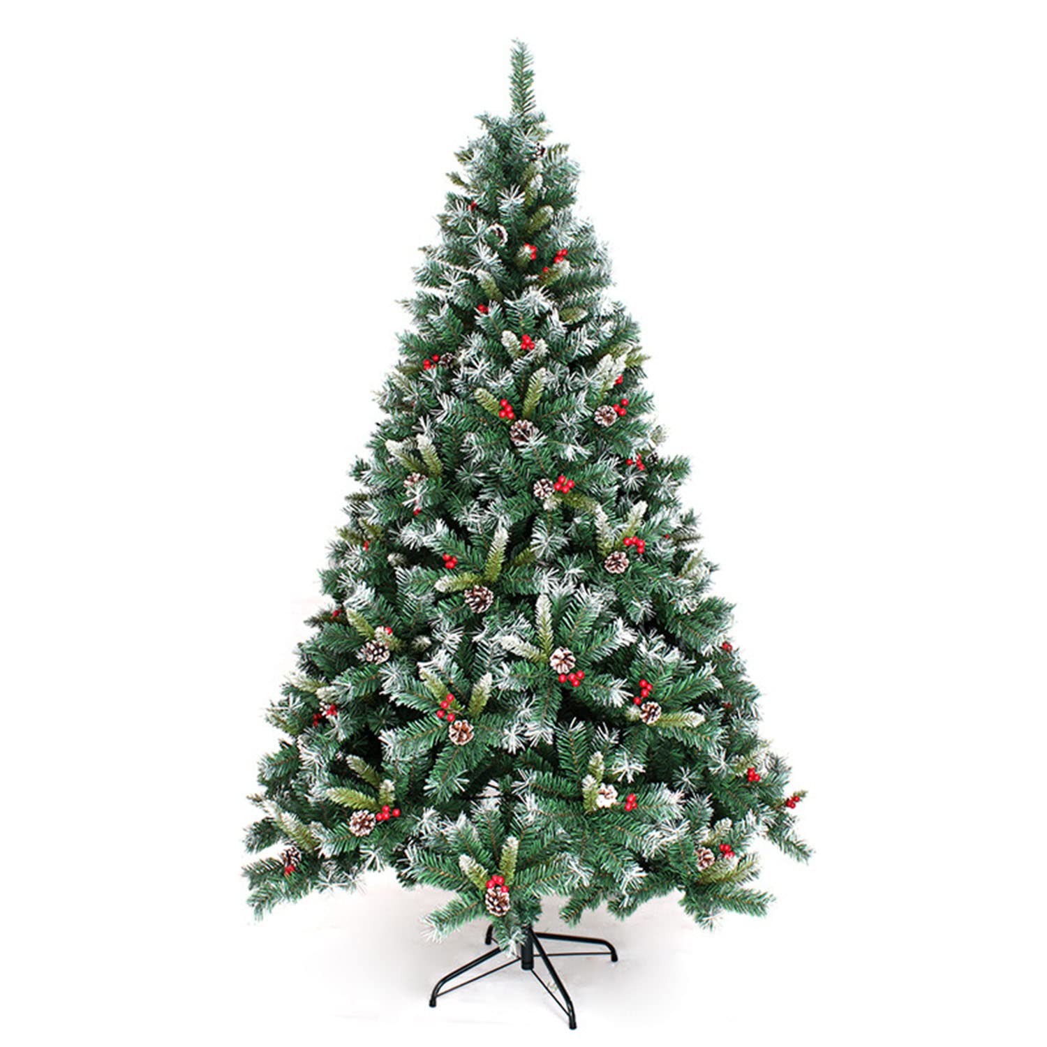 5ft/6ft/7ft AQAQ Artificial Christmas Tree with Berries & Pine Cones - Pre-Lit Holiday Decor for Home, Office, Party | Includes Metal Stand & Realistic Pine Needles - Perfect for Living Room, Christmas Party & Winter Festival Decorations