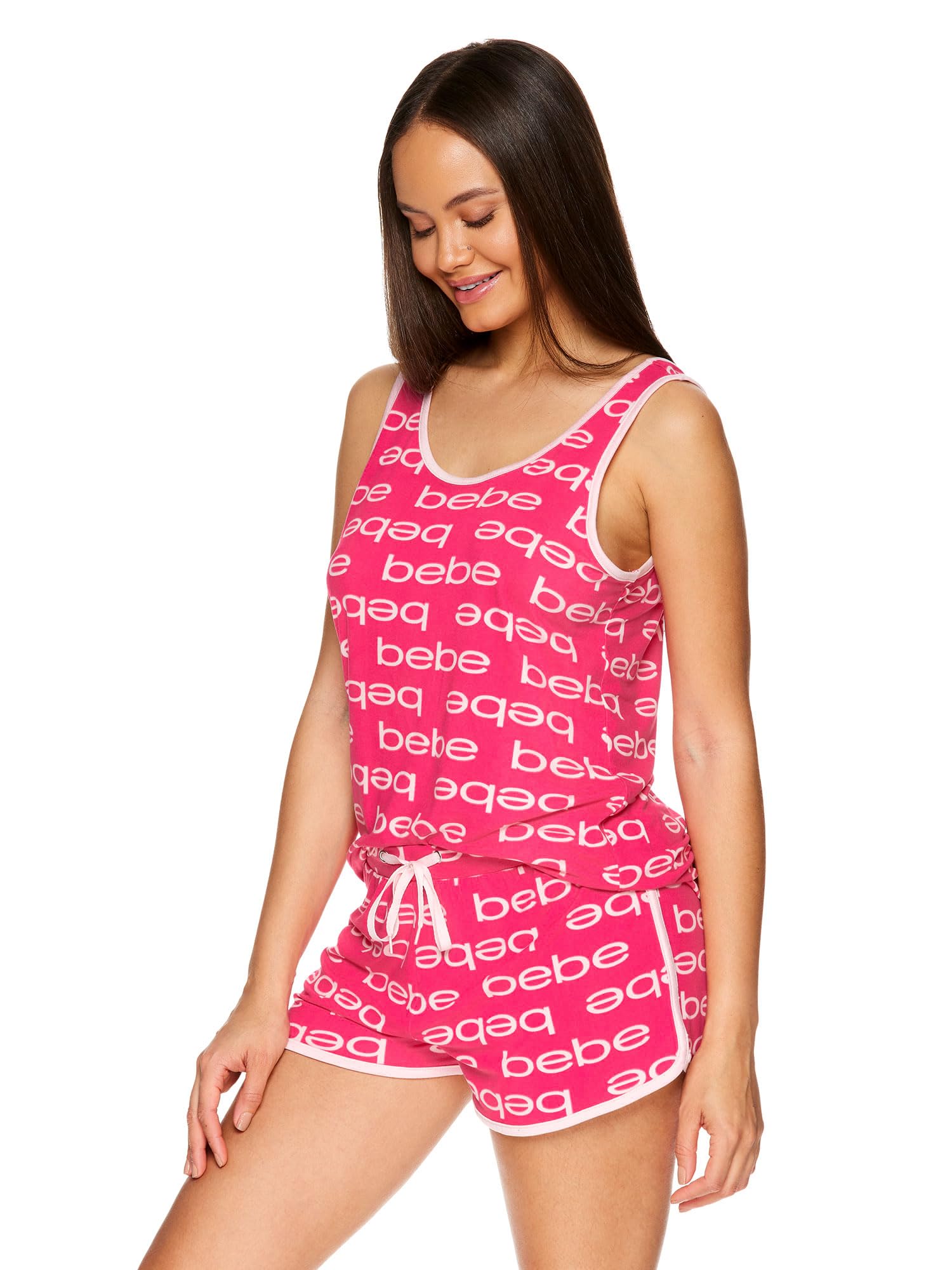 bebe Women's Sleep & Lounge Top with Pajama Shorts Set - Soft Comfy Sleepwear for Nighttime & Relaxation at Home
