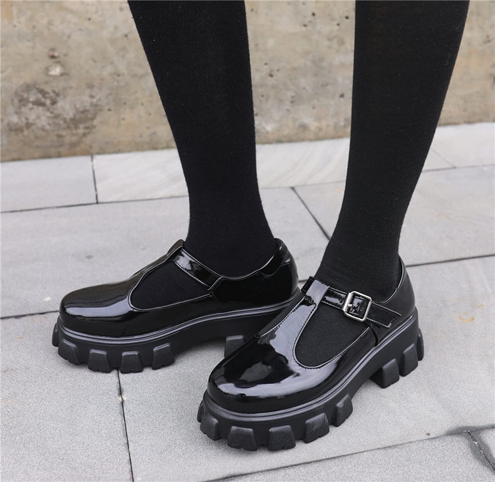 Hoxekle Women's Platform Mary Jane Shoes - Casual Synthetic Leather T-Strap Flats for Girls | Comfortable School Uniform Shoes & Everyday Wear