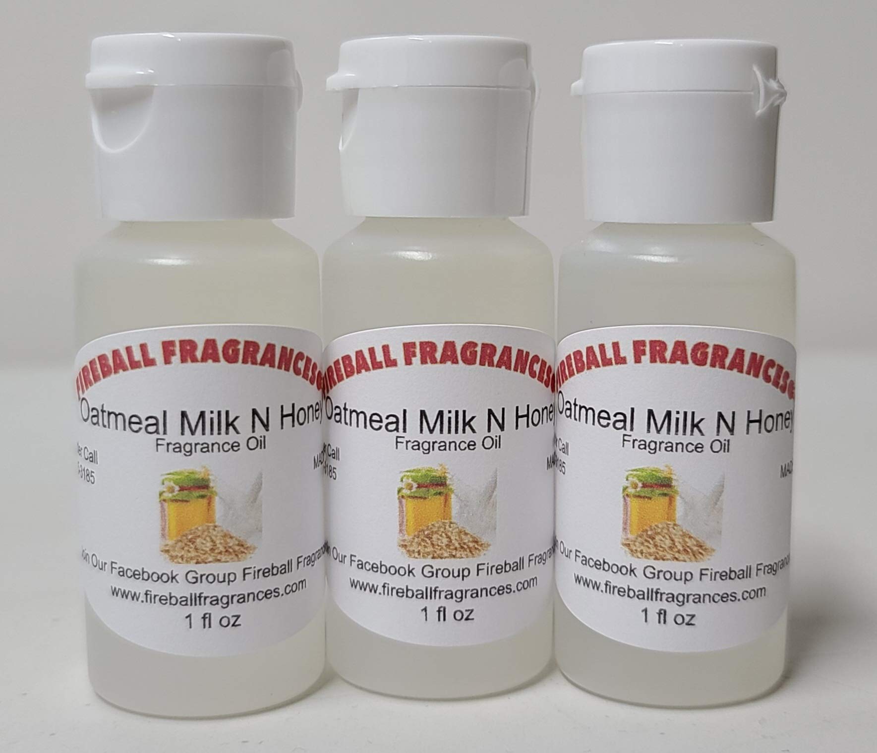 Fireball Fragrances Oatmeal Milk & Honey Scented Oil 3-Pack (1 Oz Each) - Aromatherapy, Home Diffuser, Massage & Bath Essential Oil for Relaxation