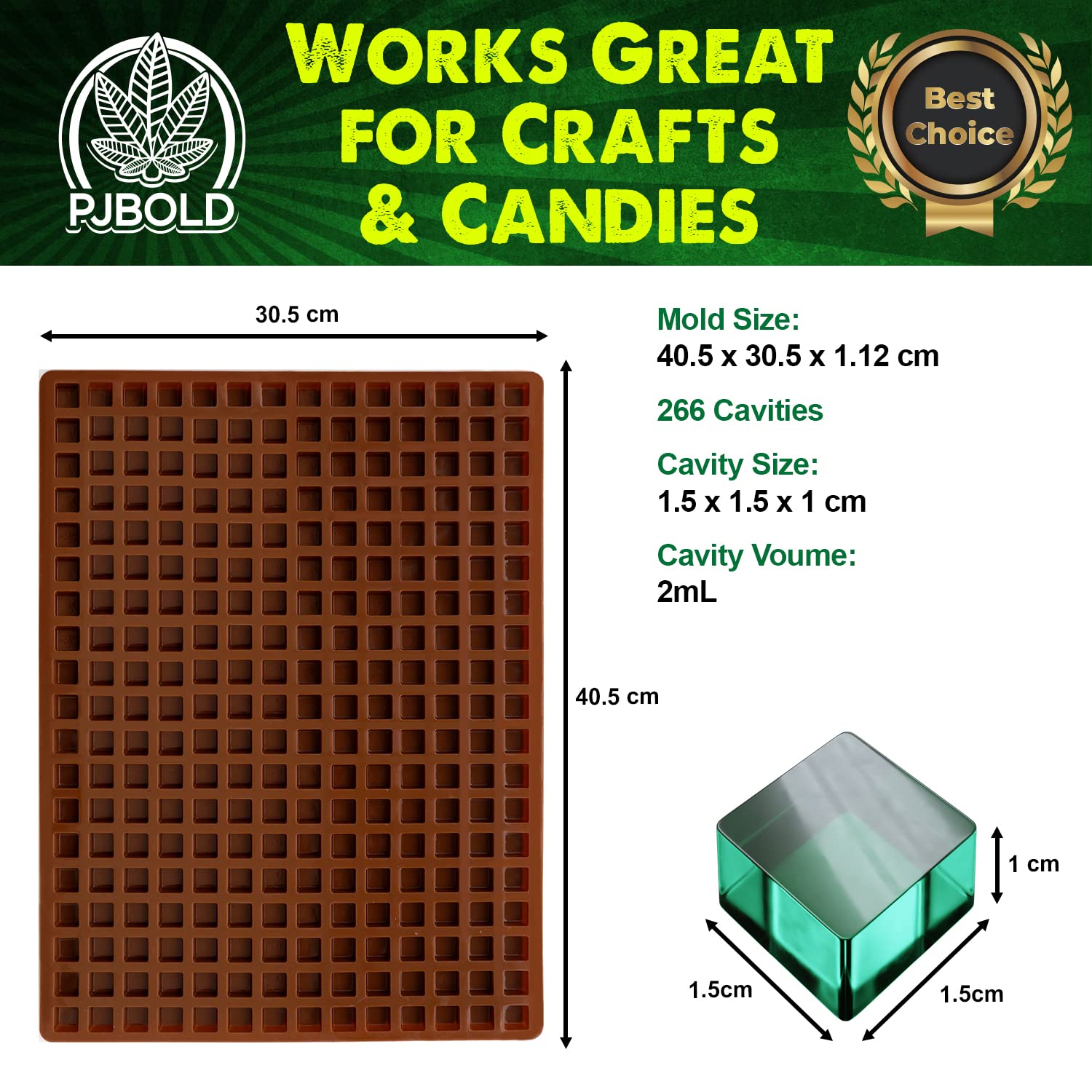 Premium Square Silicone Candy Mold - 266 Cavity 2mL for Chocolate, Gummy, Jelly & Soap Making - Perfect for DIY Crafts, Baking, Party Favors & Small Business Production