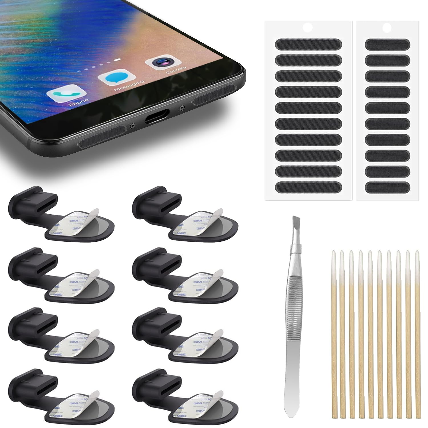 USB C Port Dust Plugs - 10 Pack Silicone Anti-Lost Type-C Charging Port Covers with Speaker Mesh | Dustproof Protection for Smartphones, Tablets, Laptops | Perfect for Travel, Gym & Outdoor Use