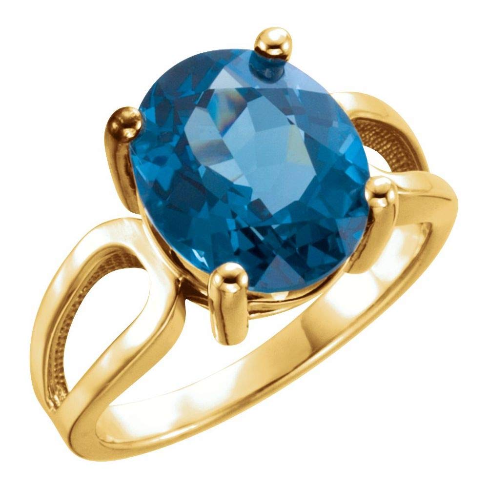 14K Solid Yellow Gold Oval London Blue Topaz Ring - 12x10mm Elegant Band for Women, Perfect for Engagement, Wedding, Anniversary & Special Occasions