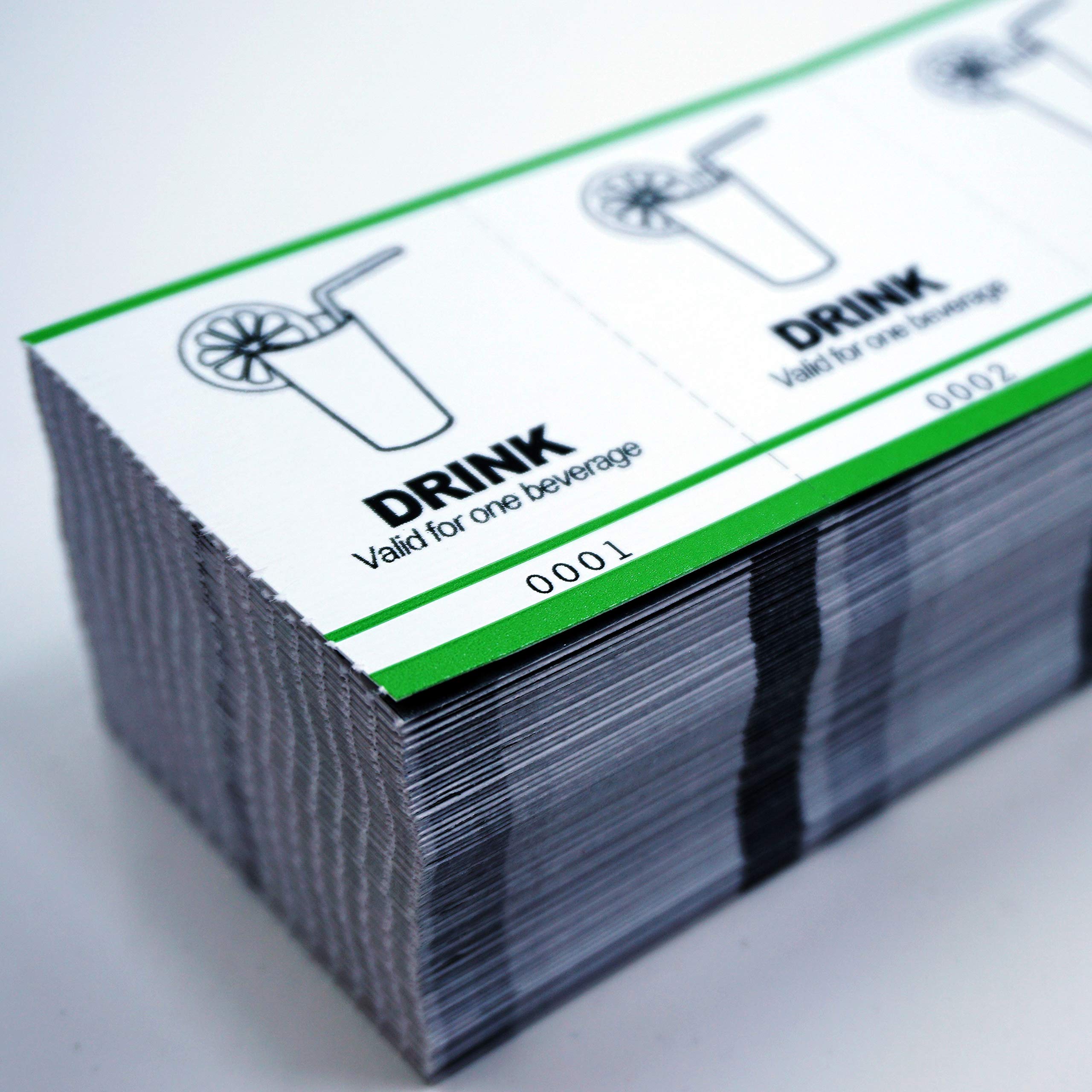 Premium Custom Drink Tickets - Bulk 5000 Green Bar Drink Vouchers by MyZone Printing | Fast Affordable Party Supplies for Bars, Clubs, Weddings & Events