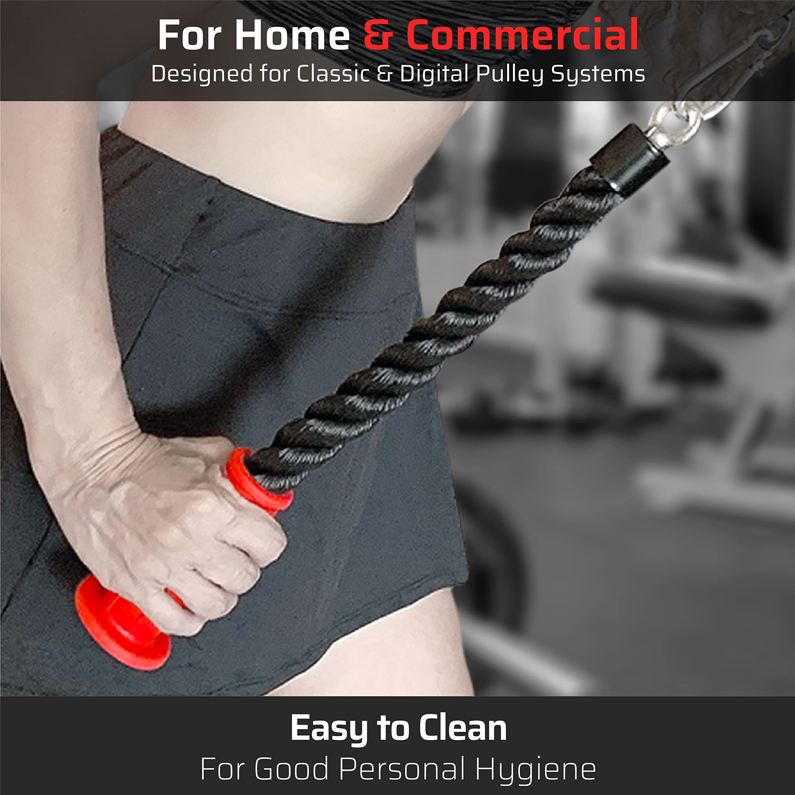 Premium Ergonomic Single Tricep Rope & 2 Multi-Function Straps for Cable Machine Attachments (Includes 5 Durable Metal Snap Hooks) - Perfect for Home Gym, CrossFit, and Strength Training Workouts