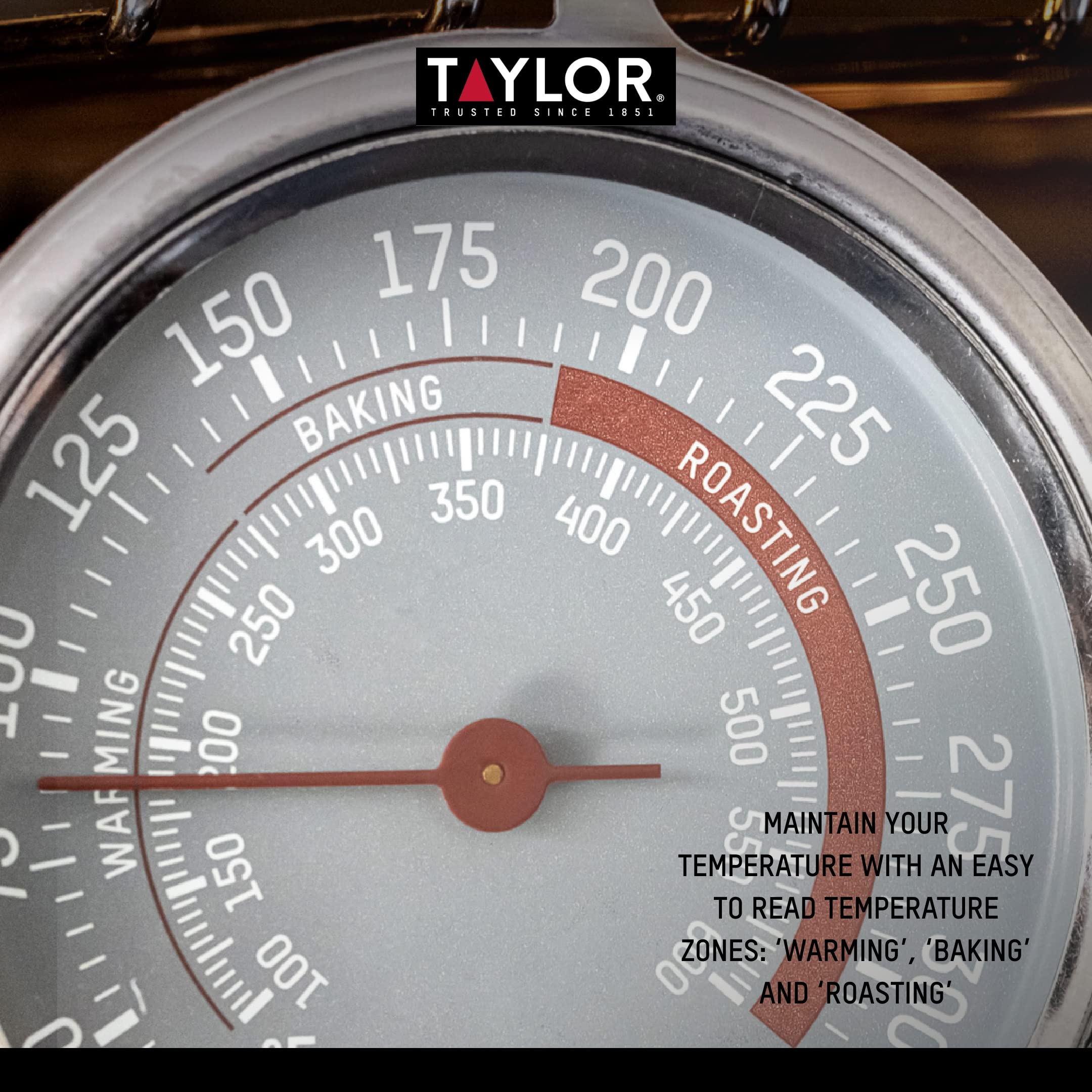 Taylor Typthoven Professional Oven Thermometer - Stainless Steel, 9 x 8.5 cm - Accurate Baking & Cooking Temperature Gauge for Home Kitchen, BBQ, Grilling