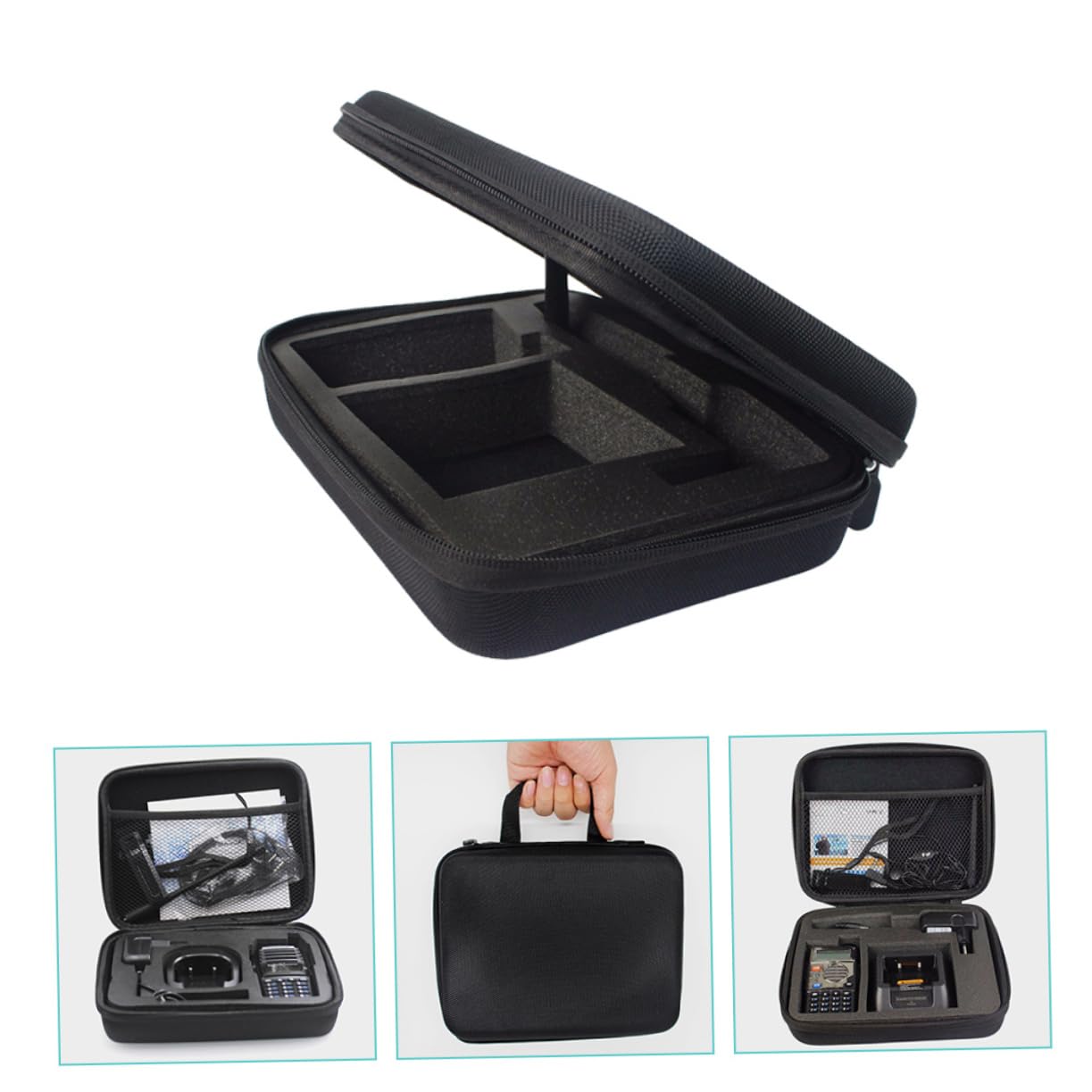 Hemobllo Radio Accessories Storage Case - Durable Interphone Organizer with Mesh Pockets for Walkie Talkies | Perfect for Outdoor Adventures, Construction Sites & Emergency Communications
