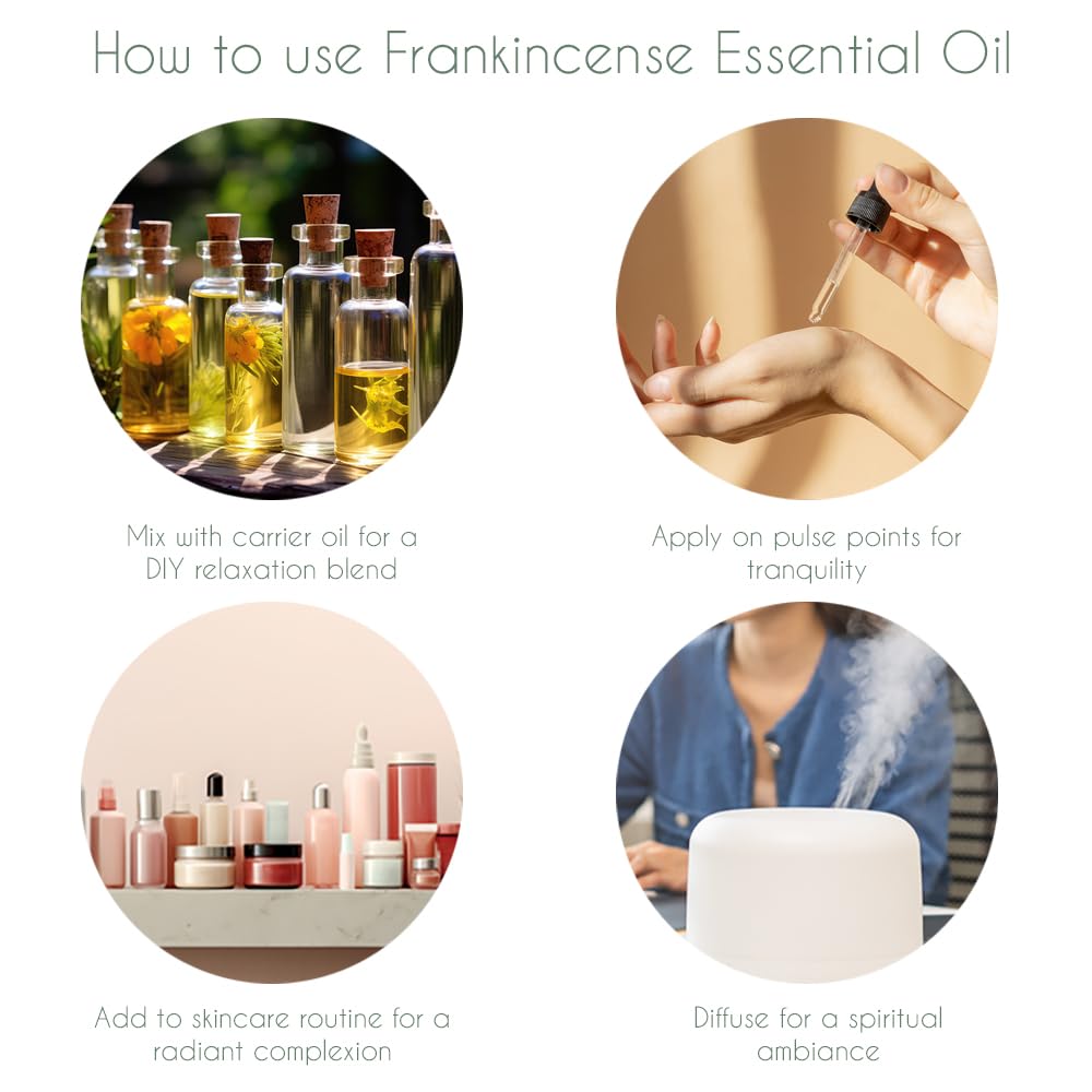 100% Pure & Natural Frankincense Essential Oil for Relaxation, Stress Relief & Skin Care | Boswellia Serrata Oil | 10ml | Promotes Inner Peace & Hair Nourishment | Perfect for Aromatherapy, Massage & DIY Beauty Products