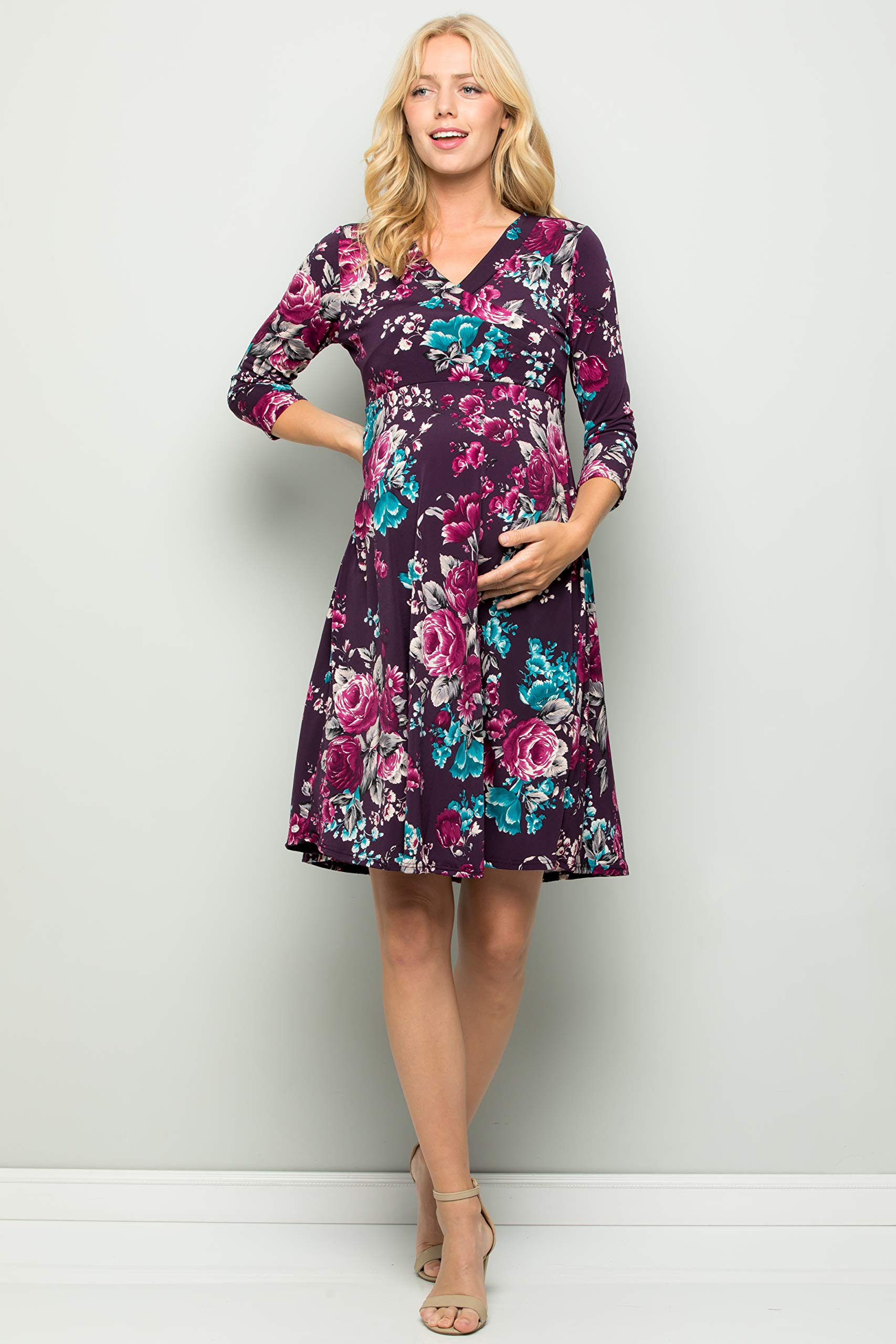 Floral Maternity Dress for Women - Comfortable Pregnancy Clothes Made in USA - Perfect for Baby Showers, Maternity Photos & Everyday Wear