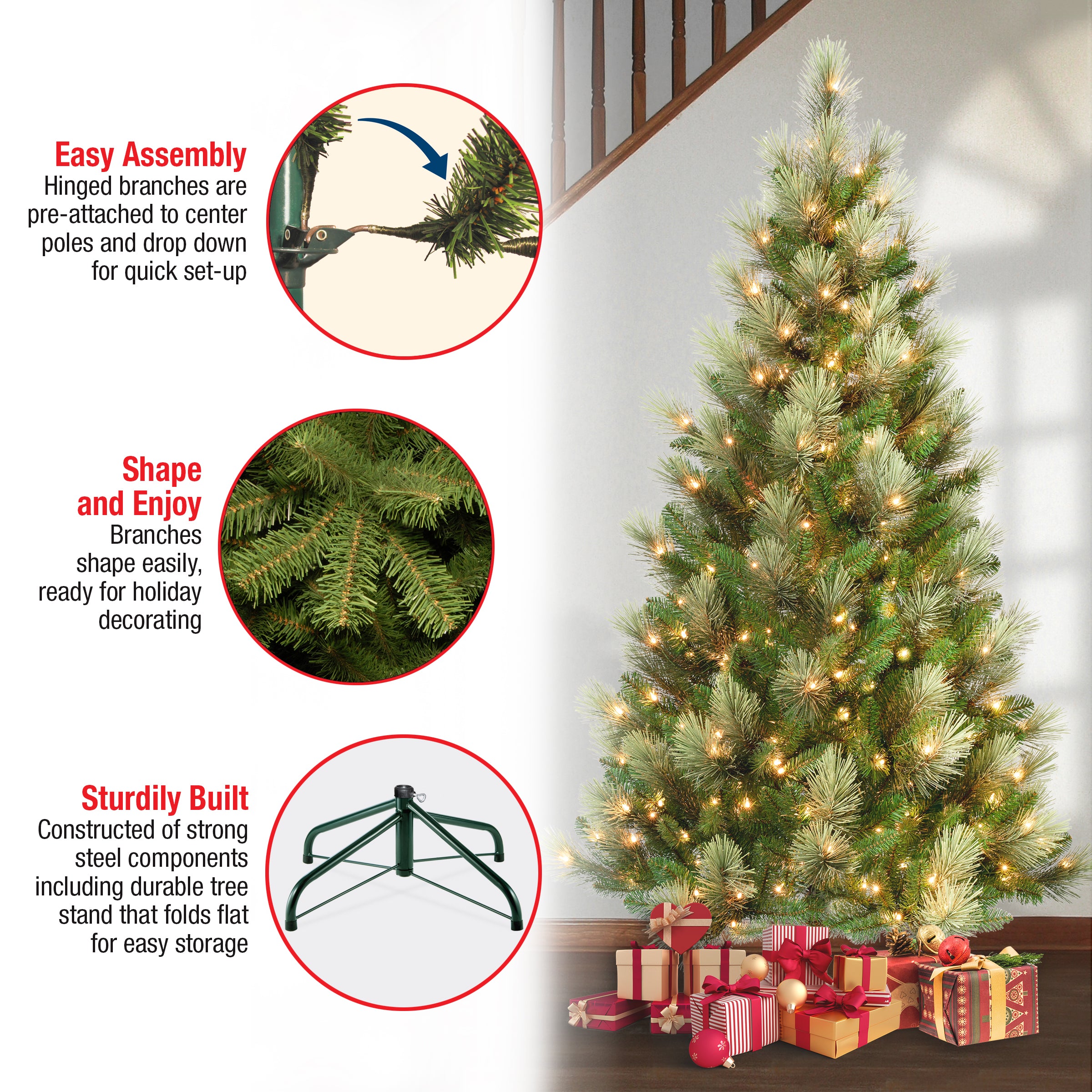 6 ft. Pre-Lit Charleston Pine Slim Christmas Tree with Clear Lights - Perfect for Small Spaces, Apartments, and Holiday Decorations