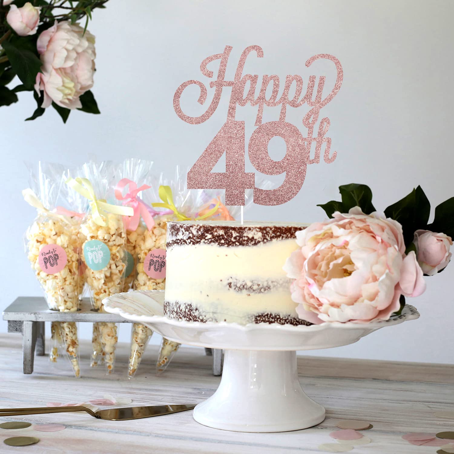 LINGTEER 49th Birthday Cake Topper - Cheers to 49 Years Old Party Decorations, Gold Foil Cake Sign for Anniversary Celebrations, Retirement Parties & Milestone Birthdays