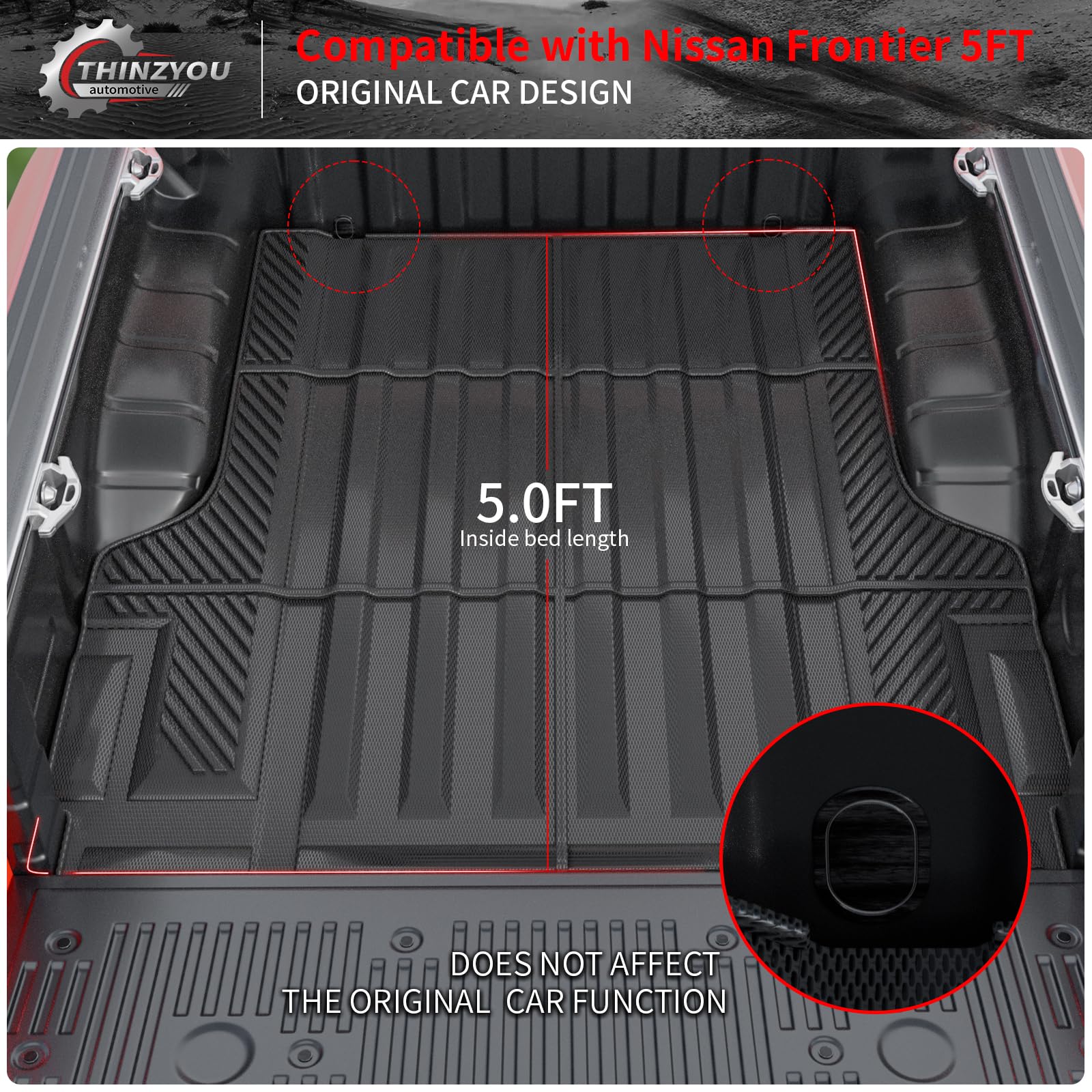 2022-2024 Nissan Frontier 5FT Short Bed Mat - Heavy Duty TPE All Weather Truck Bed Liner | Durable, Non-Slip Protection for Hauling & Off-Road Use | Fits 2023 Frontier Accessories (5FT Short Bed)