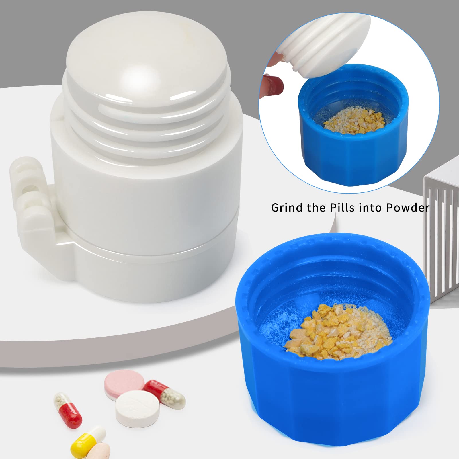 3-in-1 Multifunctional Pill Cutter Crusher & Grinder - Portable Medicine Tablet Splitter for Vitamins, Supplements - Perfect for Travel, Home & Healthcare Use (Blue)