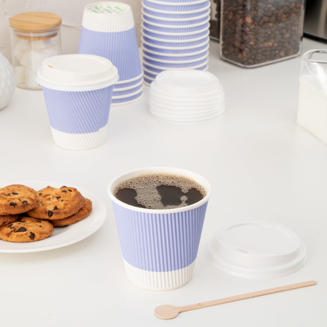 8 oz Light Purple Paper Coffee Cups with Ripple Wall - 3.5
