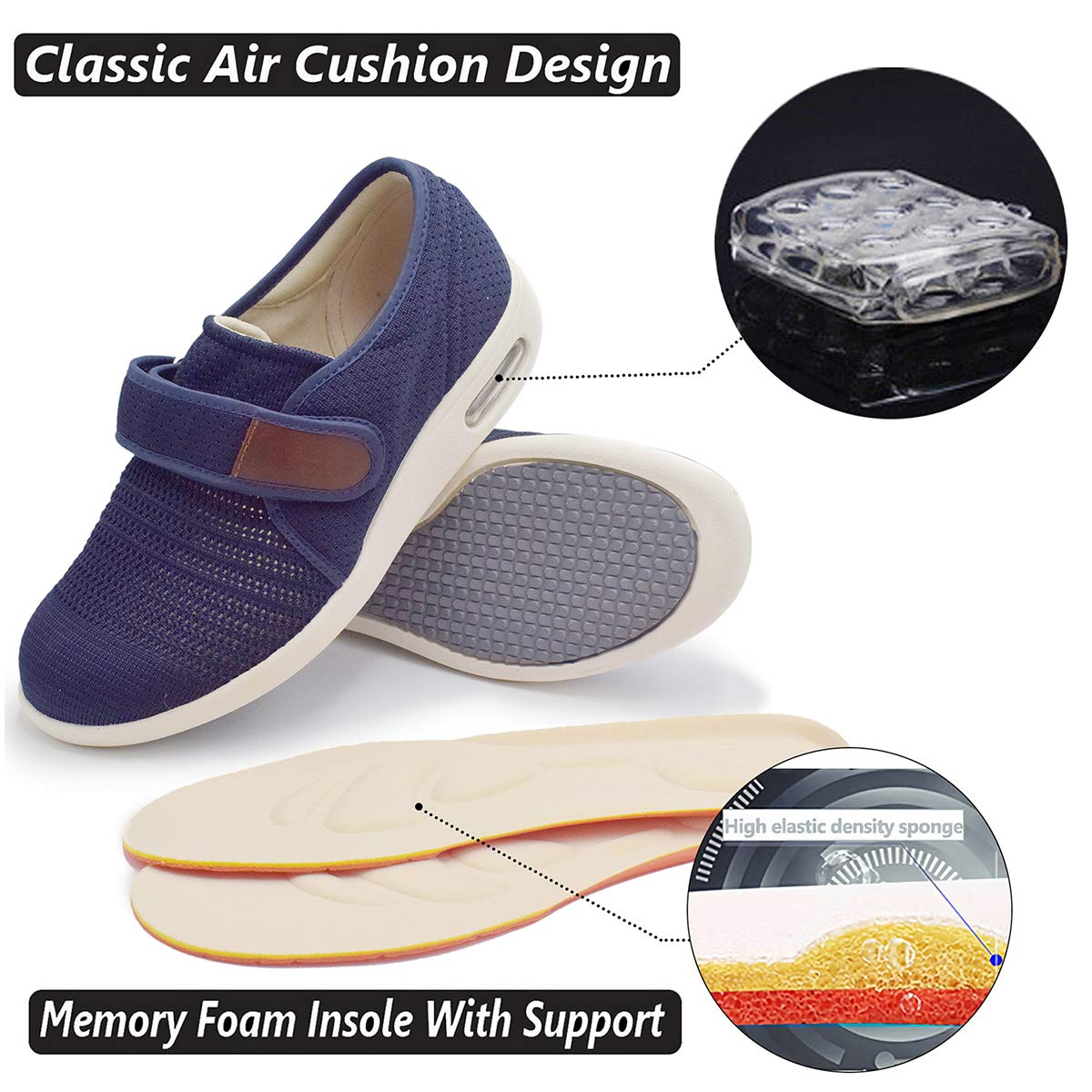 W&LESVAGO Men's Diabetic Shoes with Adjustable Closures - Lightweight Non-Slip Wide Width Walking Shoes for Elderly, Edema, Plantar Fasciitis & Arthritis - Comfortable Footwear for Swollen Feet Relief - Ideal for Daily Walking, Nursing & Medical Use