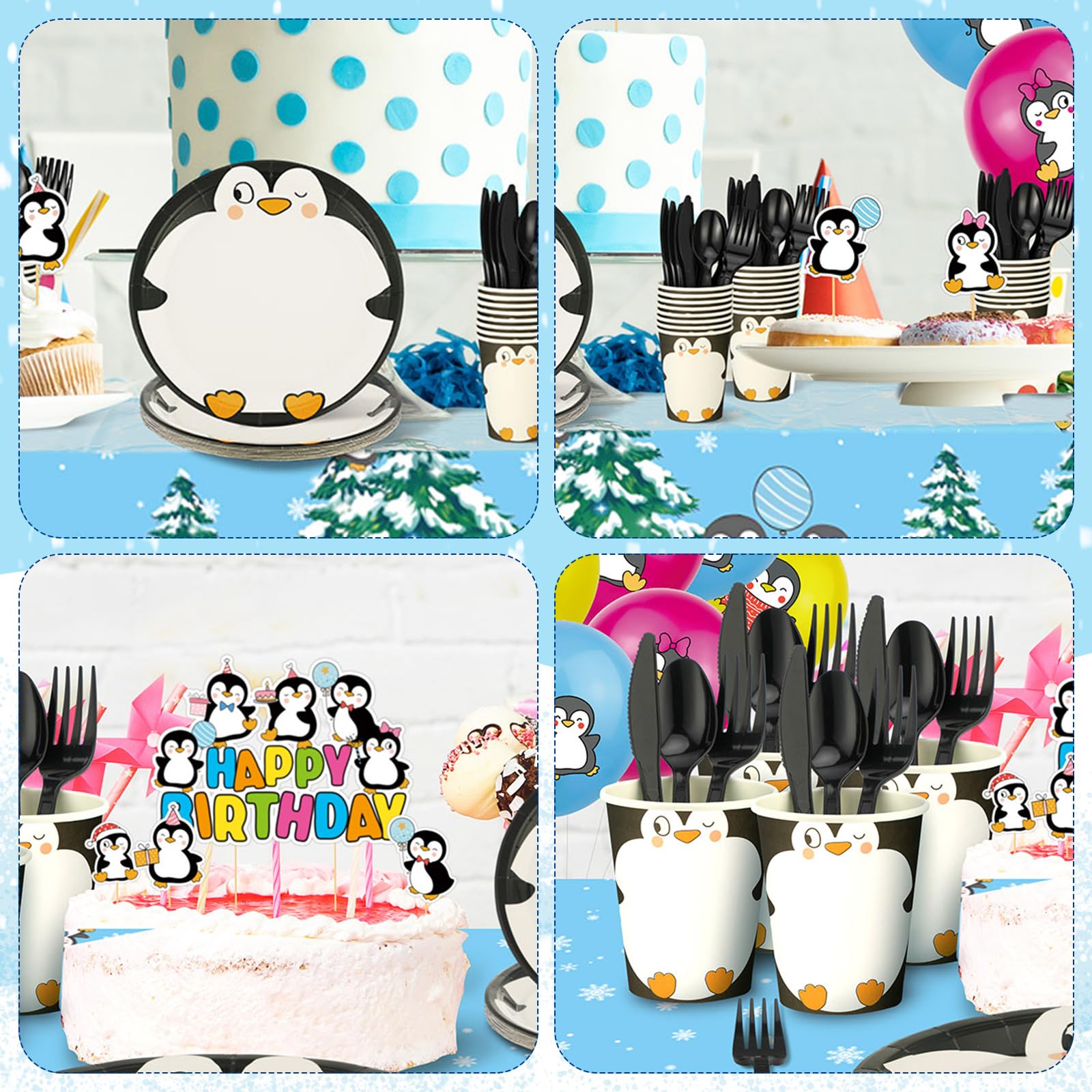 Yaomiao 133 Pcs Penguin Themed Birthday Party Decorations Set - Includes Happy Birthday Banner, Balloons, Cake Topper, Tablecloth, Plates, Cups & Cutlery for Winter Birthday Parties & Baby Showers | Perfect for Kids' Birthday Celebrations, Baby Showers & Holiday Events