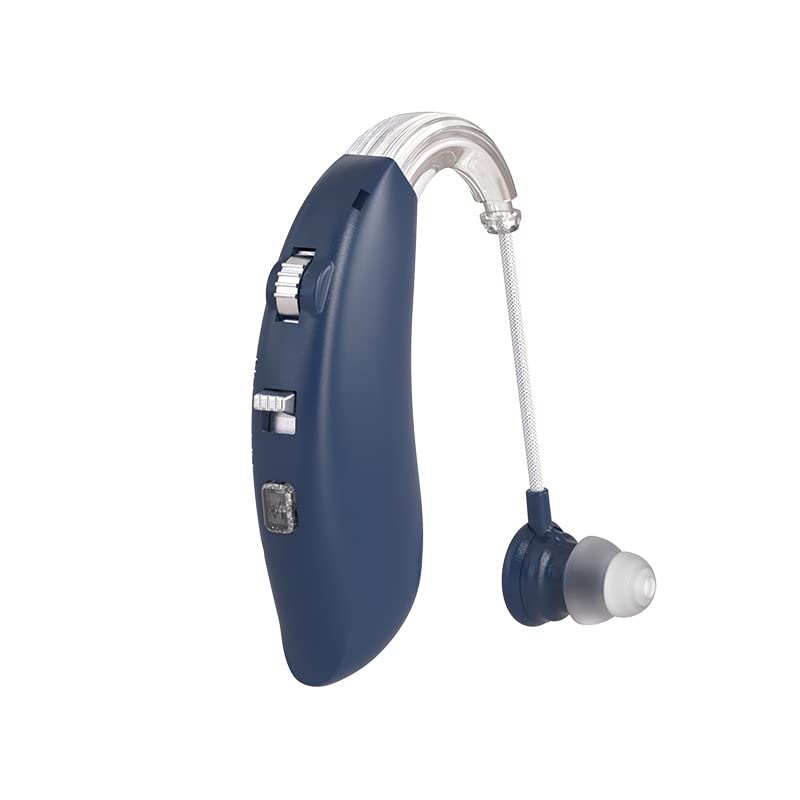 Rechargeable Bluetooth Hearing Aid for Seniors - Portable Sound Amplifier with Ear Hook, Noise Reduction & Wireless Connectivity (Blue) | Ideal for TV Watching, Conversations & Outdoor Activities