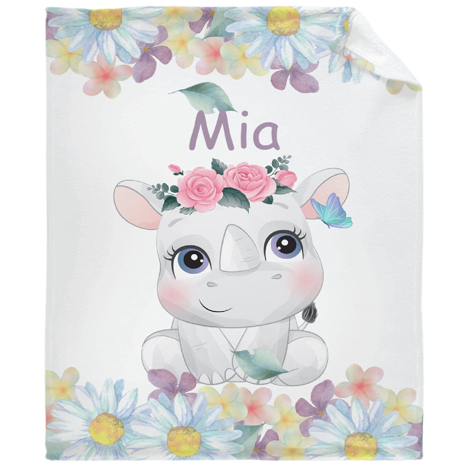Personalized Rhinoceros Flannel Throw Blanket - Custom Name Blanket for Kids, Family, Birthday & Wedding Gift - 50