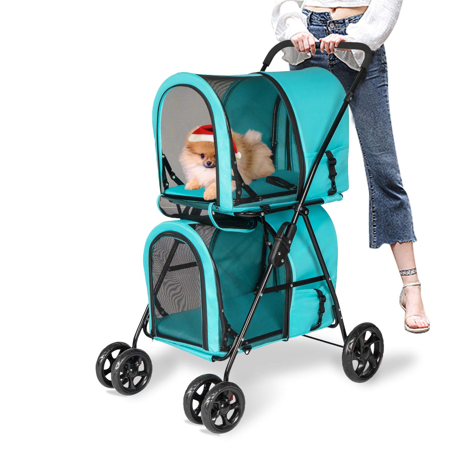 Kinsuite Pet Stroller with Detachable Carrier - Foldable Travel Stroller for Dogs & Cats - Lightweight & Easy to Maneuver - Blue - Perfect for Outdoor Walks, Vet Visits, and Travel Adventures