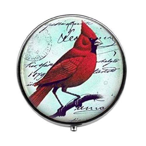 Vintage Cardinal Red Bird Pill Box - Glass Candy Box with Charm - Perfect for Jewelry Storage, Gift Box & Travel Organizer
