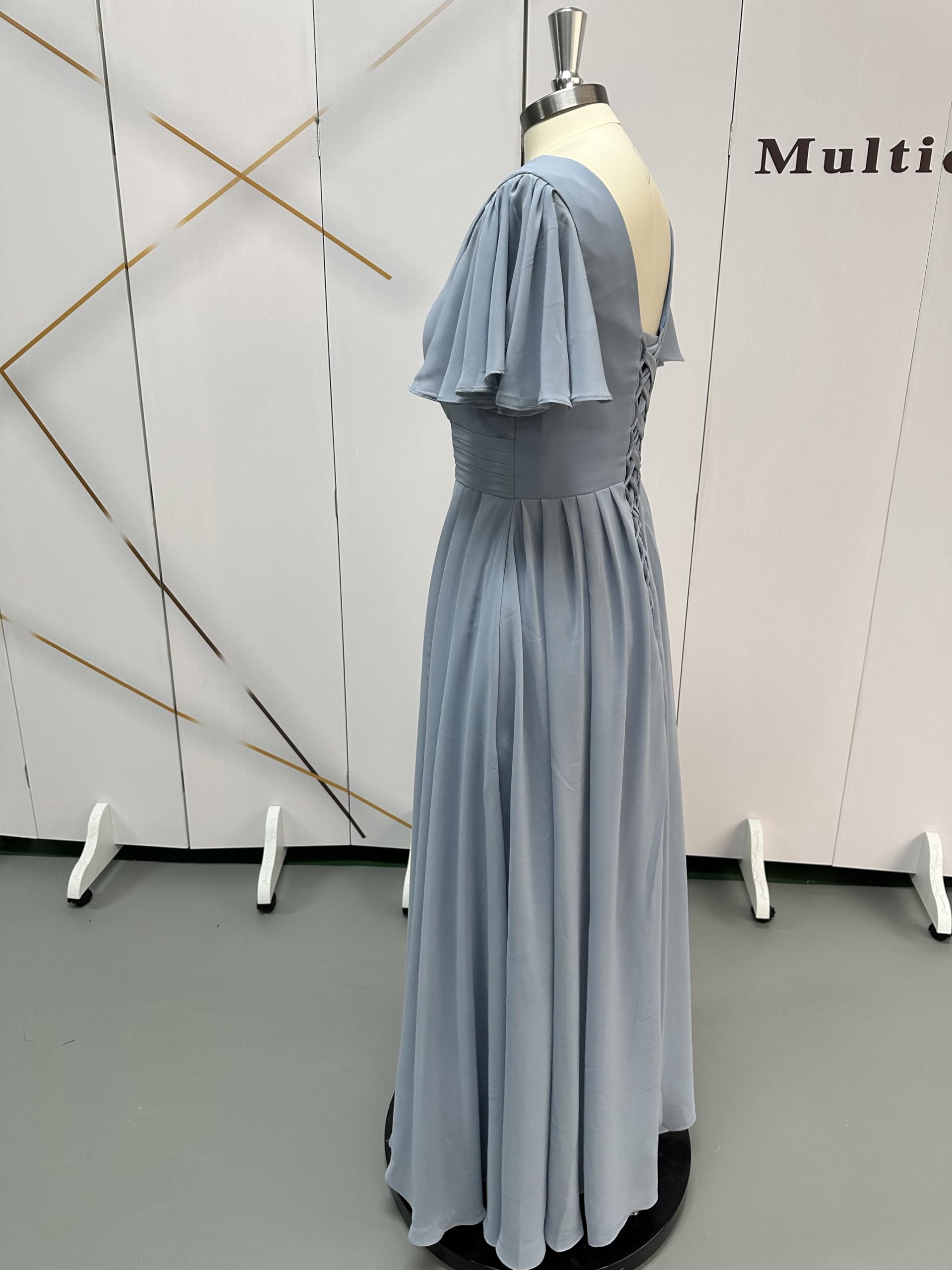 Elegant V-Neck Chiffon Bridesmaid Dress with Sleeves - Long Formal Evening Gown for Weddings, Parties & Special Occasions