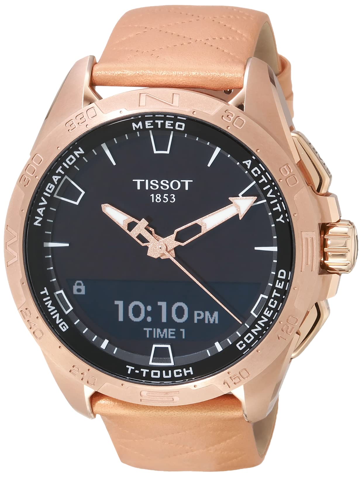 Tissot Men's T-Touch Connect Solar Smartwatch - Anti-Magnetic Titanium Case with Rose Gold PVD Coating, Leather Strap, Quartz Movement (Model T1214204605100) | Luxury Dress Watch for Business, Formal Events & Everyday Wear