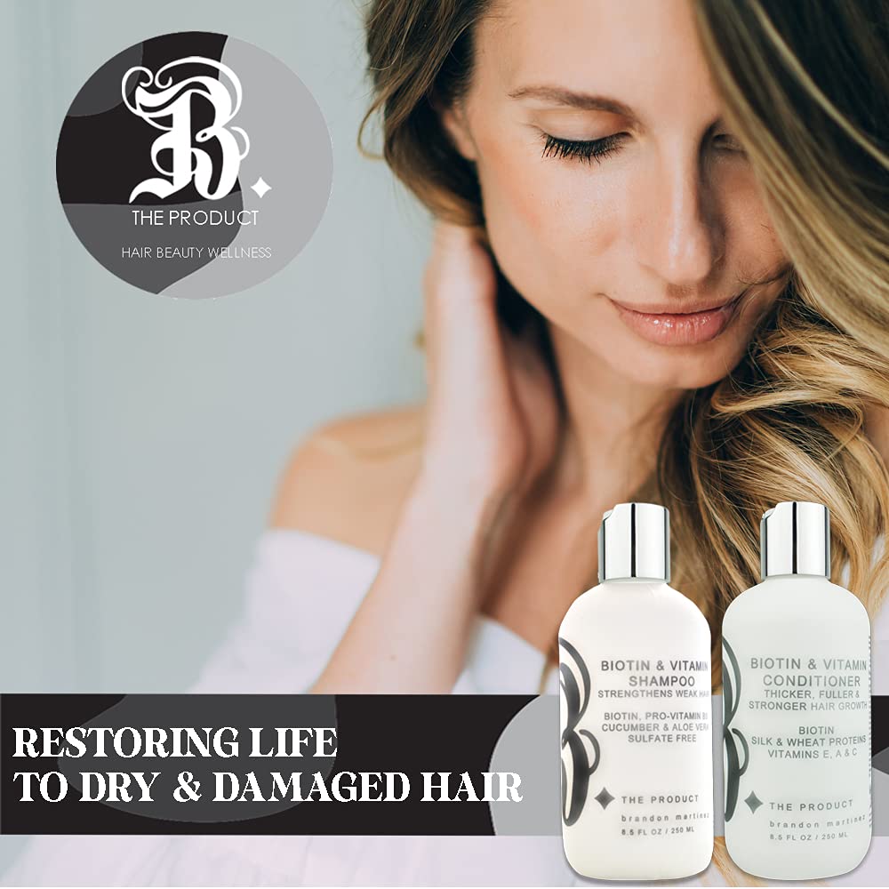 Biotin Shampoo and Conditioner Set for Hair Growth - Vitamin E, A, C & B Enriched Formula to Strengthen & Thicken Hair - Sulfate Free & Paraben Free (8.5oz) - Perfect for Thinning Hair, Damaged Hair & Daily Hair Care Routine