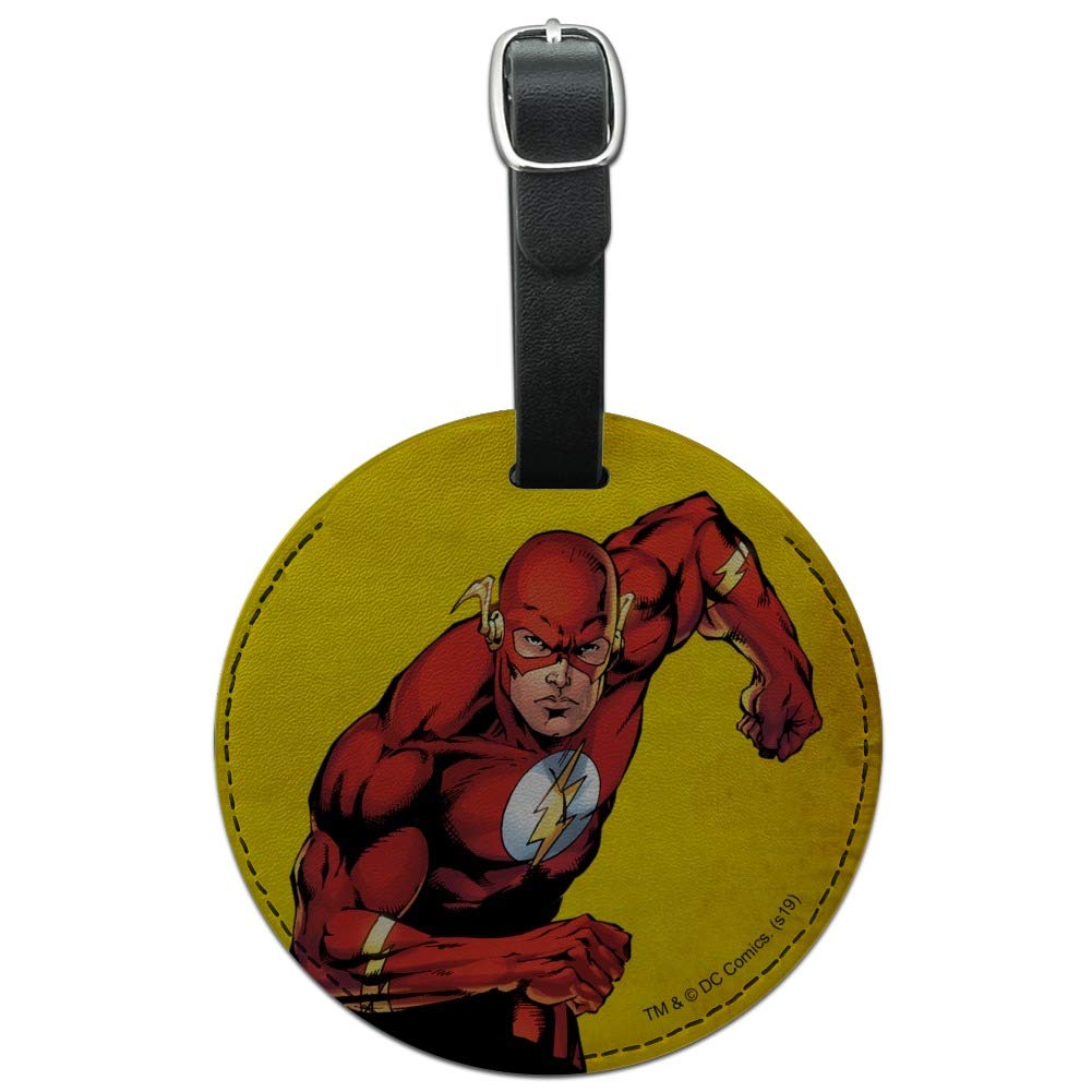 The Flash Superhero Round Leather Luggage Tag - Personalized Suitcase ID Tag for Carry-On Bags - Perfect for Travel, Cosplay & Comic Conventions
