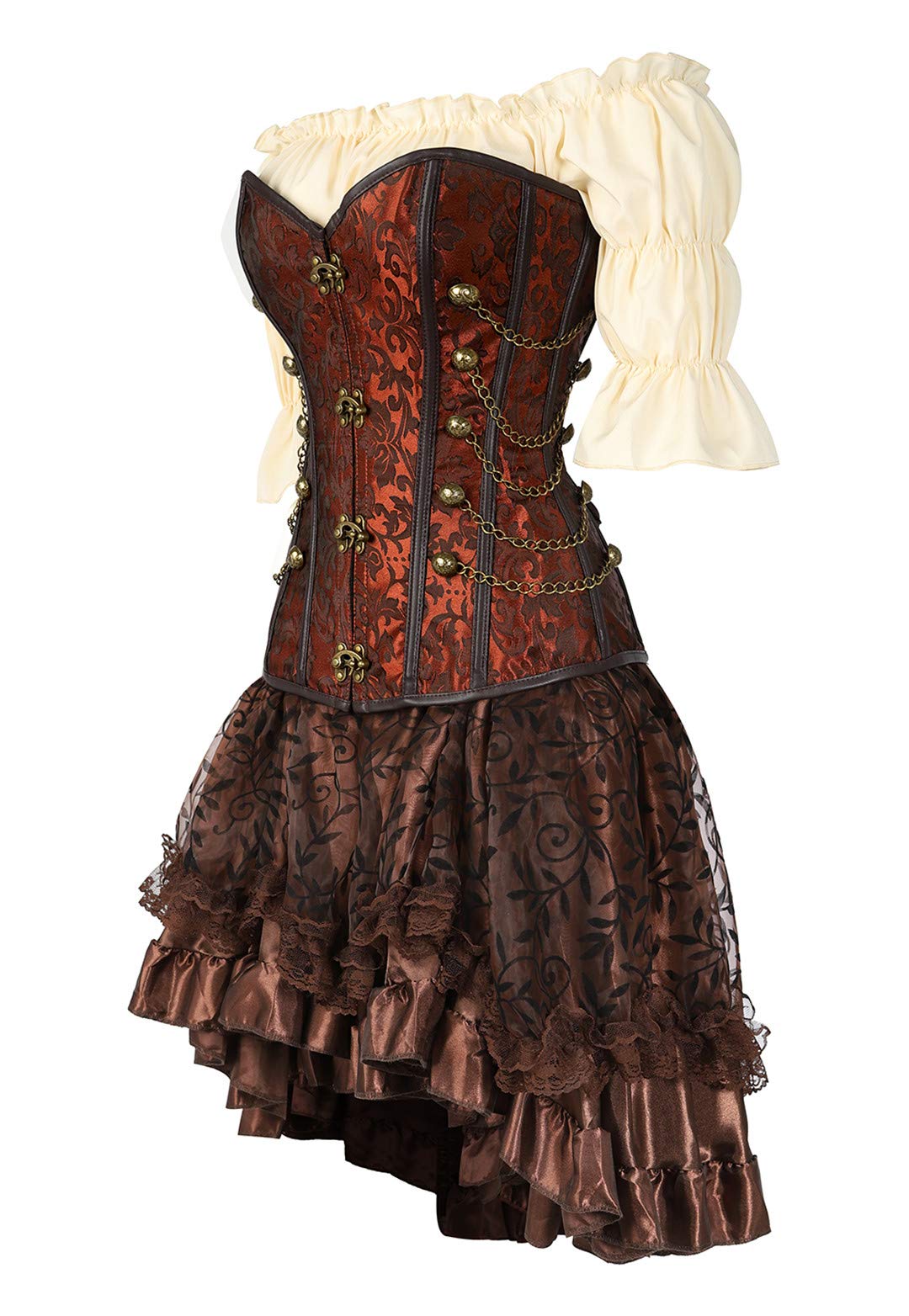 Steampunk Corset Dress for Women - 3-Piece Victorian Gothic Costume Set with Bustier, Blouse & Skirt | Perfect for Cosplay, Halloween, Renaissance Fairs & Themed Parties