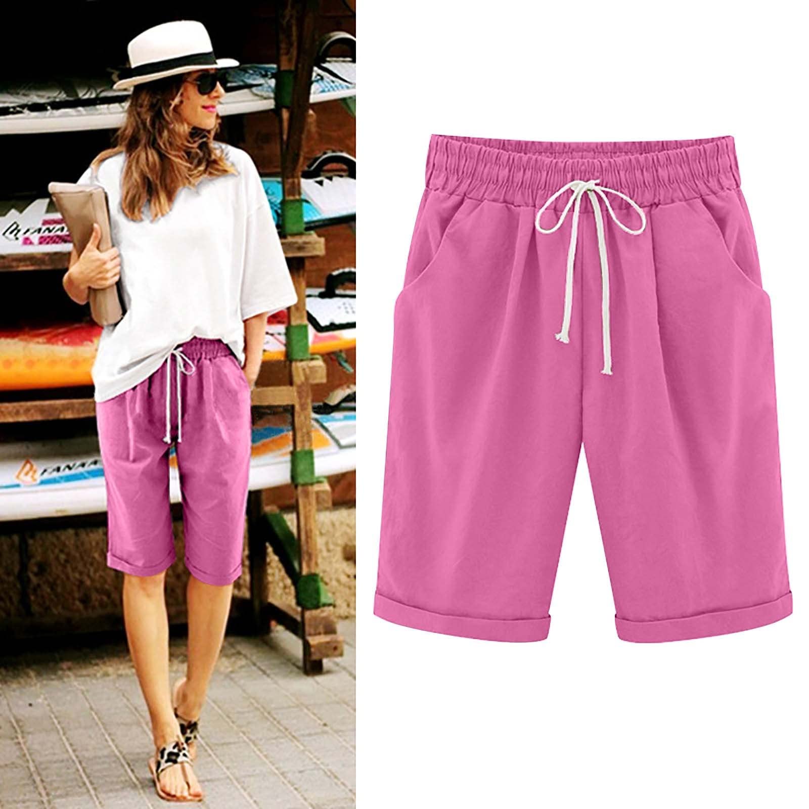 Plus Size Women's Bermuda Shorts - Soft Cotton Linen, Elastic Waist for Summer Comfort