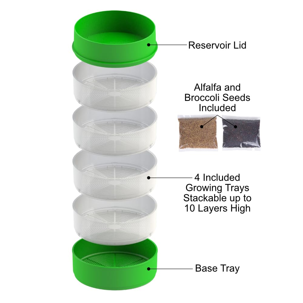Premium 4-Tray Kitchen Seed Sprouter Kit with Alfalfa & Broccoli Seeds - Indoor Sprouting System for Microgreens, Salad Toppings & Healthy Eating - Perfect for Home Gardening, Vegan Diets & Organic Lifestyles