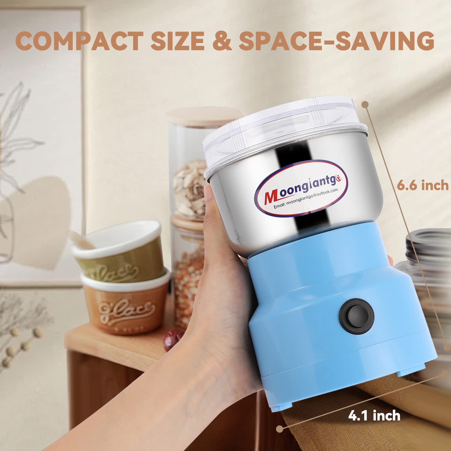 Moongiantgo 2-Pack Mini Electric Coffee Grinder for Spices, Nuts & Beans - Compact & Powerful (Silver + Blue) - Perfect for Home Kitchen, Camping & Travel Use