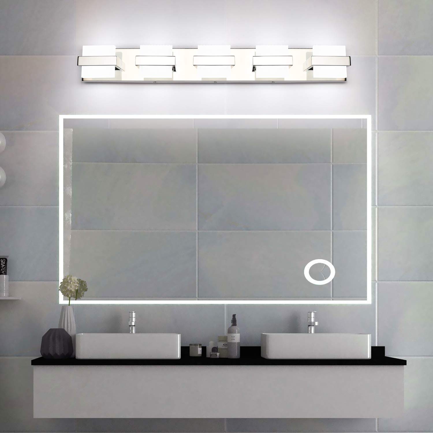 SOLFART 5-Light Chrome Modern LED Bathroom Vanity Light Fixture - 34 Inch White Non-Dimmable Mirror Lighting for Bathroom, Powder Room & Dressing Area