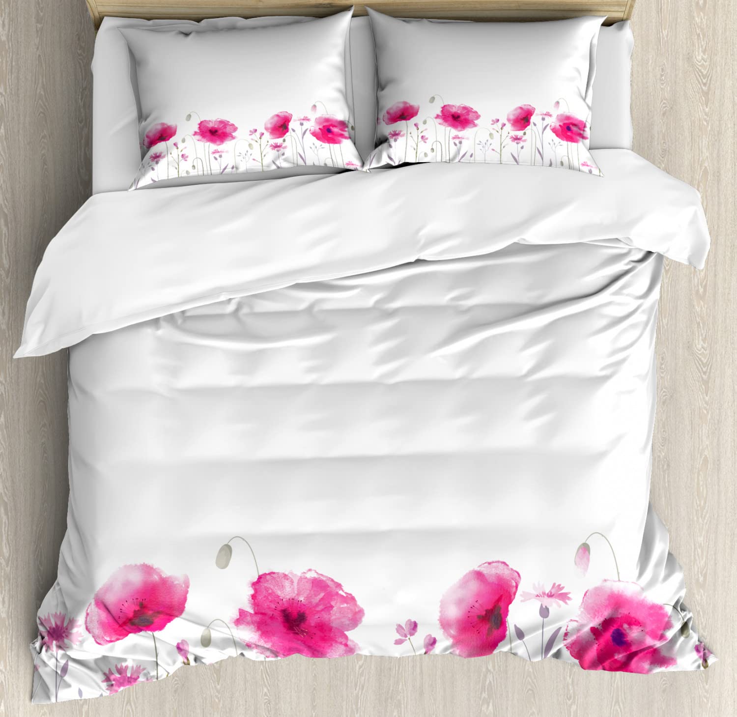 Ambesonne Floral Duvet Cover Set - Twin Size 2-Pack with 2 Duvet Covers & 2 Pillowcases | Summer Garden Poppy Petals Design in Pink | Perfect for Bedroom Decor, Guest Room, and Dormitory