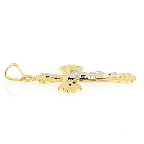 14K Two Tone Solid Yellow & White Gold INRI Crucifix Pendant Necklace - Elegant Religious Jewelry for Women & Men - Perfect for Baptism, First Communion, Confirmation & Spiritual Gifts