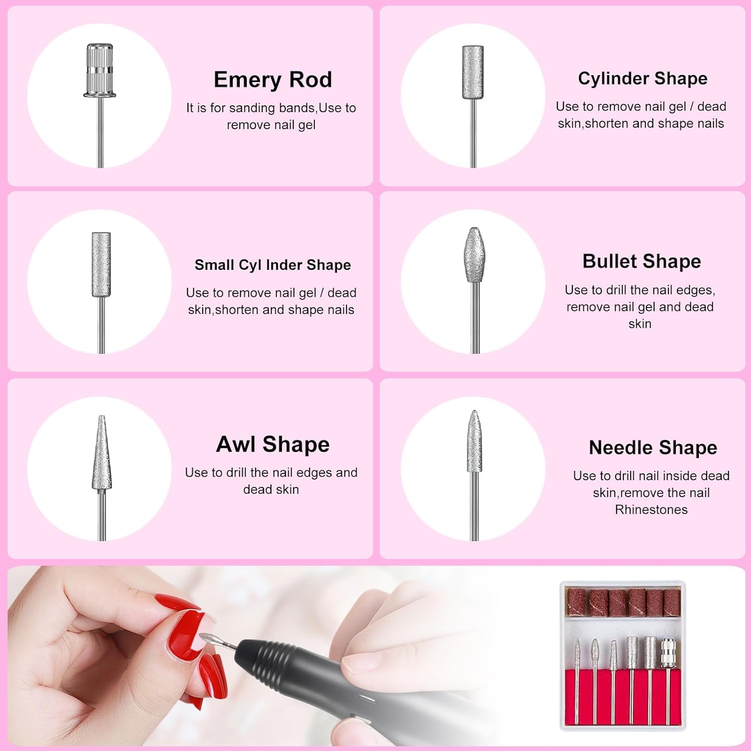 Kreni Professional Electric Nail Drill Machine Kit - Cordless Nail File Drill for Acrylic, Gel & Natural Nails - Manicure Pedicure Tool with Multiple Bits - Perfect for Salon & Home Nail Care