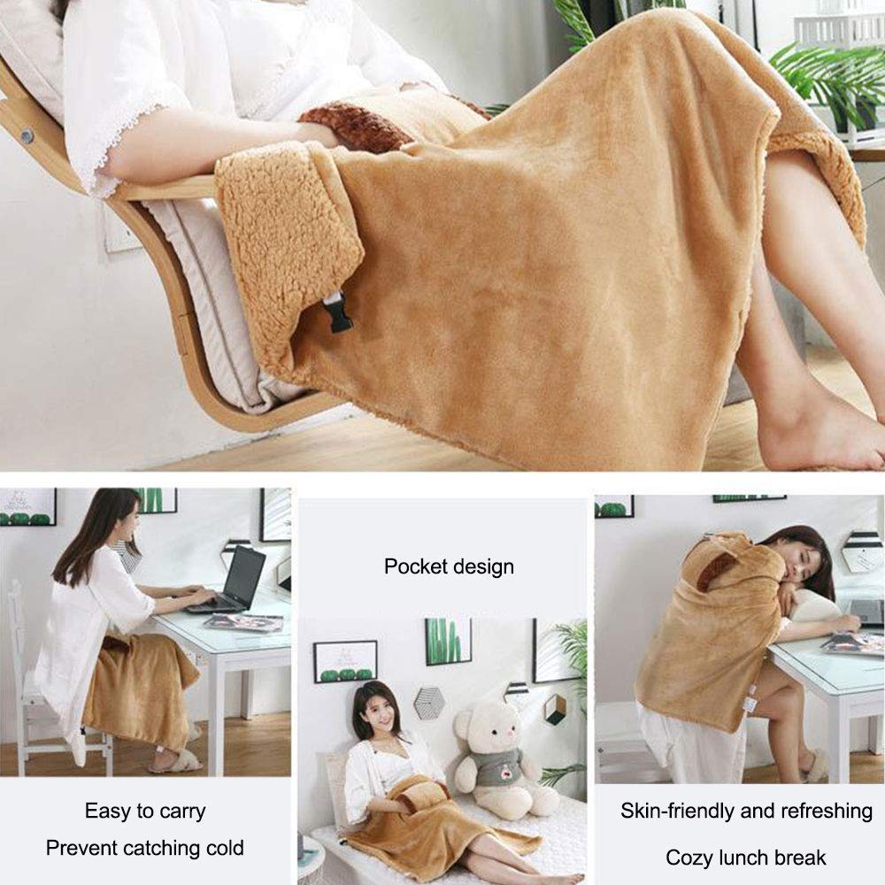 USB Electric Heated Blanket Throw - Soft Flannel & Lamb Wool Warming Blanket for Home, Office & Travel (23.7