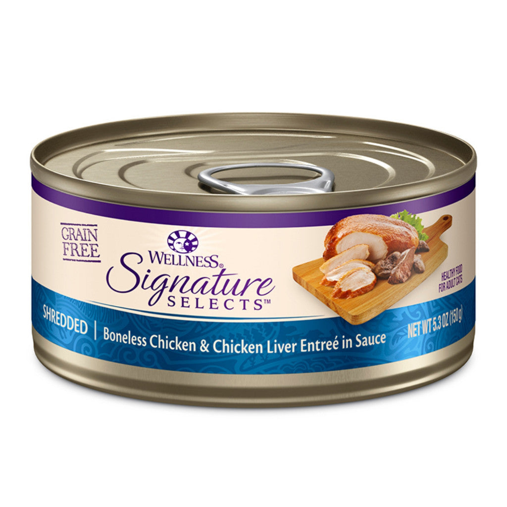 Wellness Core Signature Selects Grain-Free Cat Food - Chunky Pate with Flaked Shredded Meat, 150g Can, Healthy Adult Cat Food for Weight Management & Digestion - Perfect for Mealtime or as a Nutritious Topper
