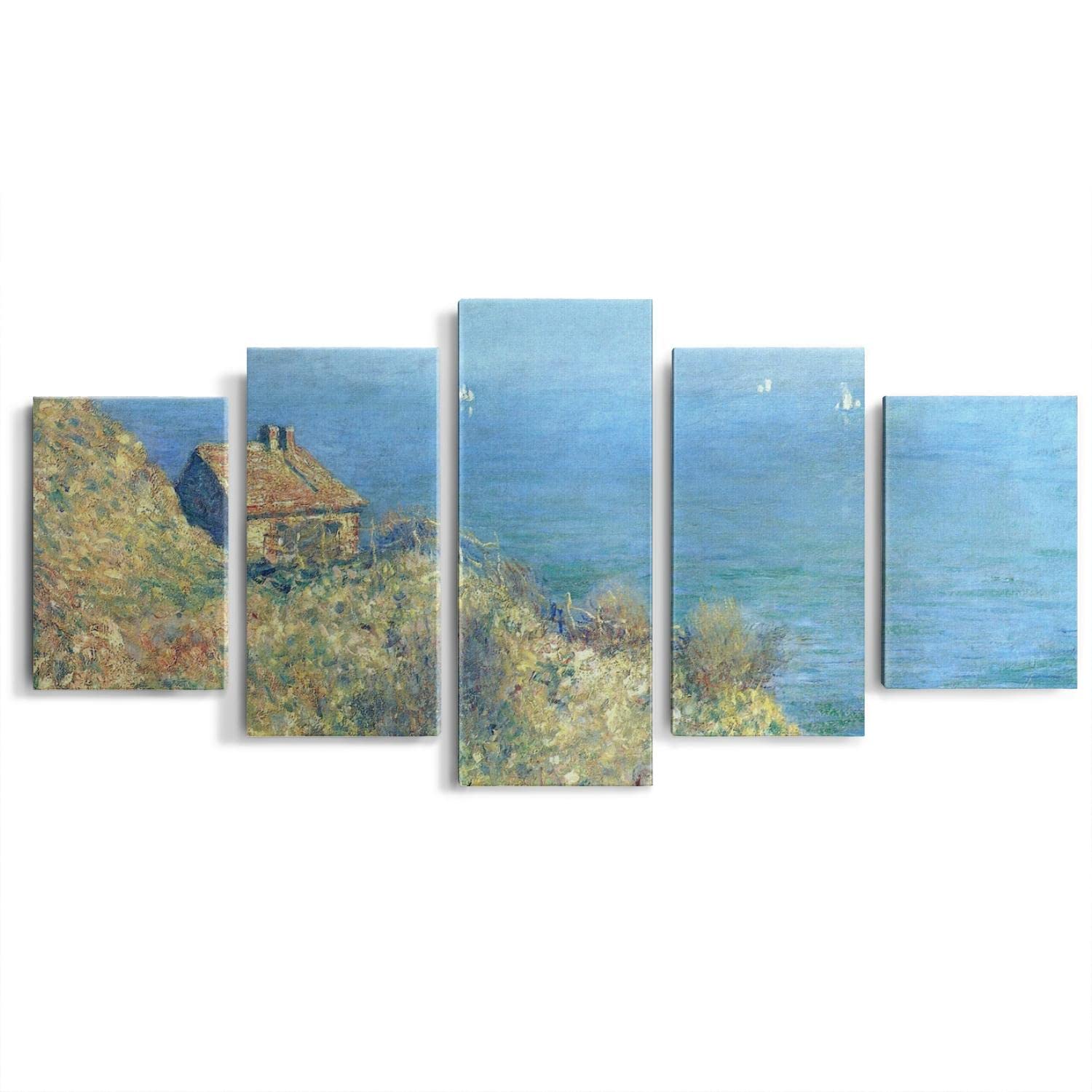5-Piece Claude Monet Fisherman's House at Varengeville Framed Canvas Prints - Wall Art for Bedroom, Living Room & Office Decor - Ready to Hang Home Decoration