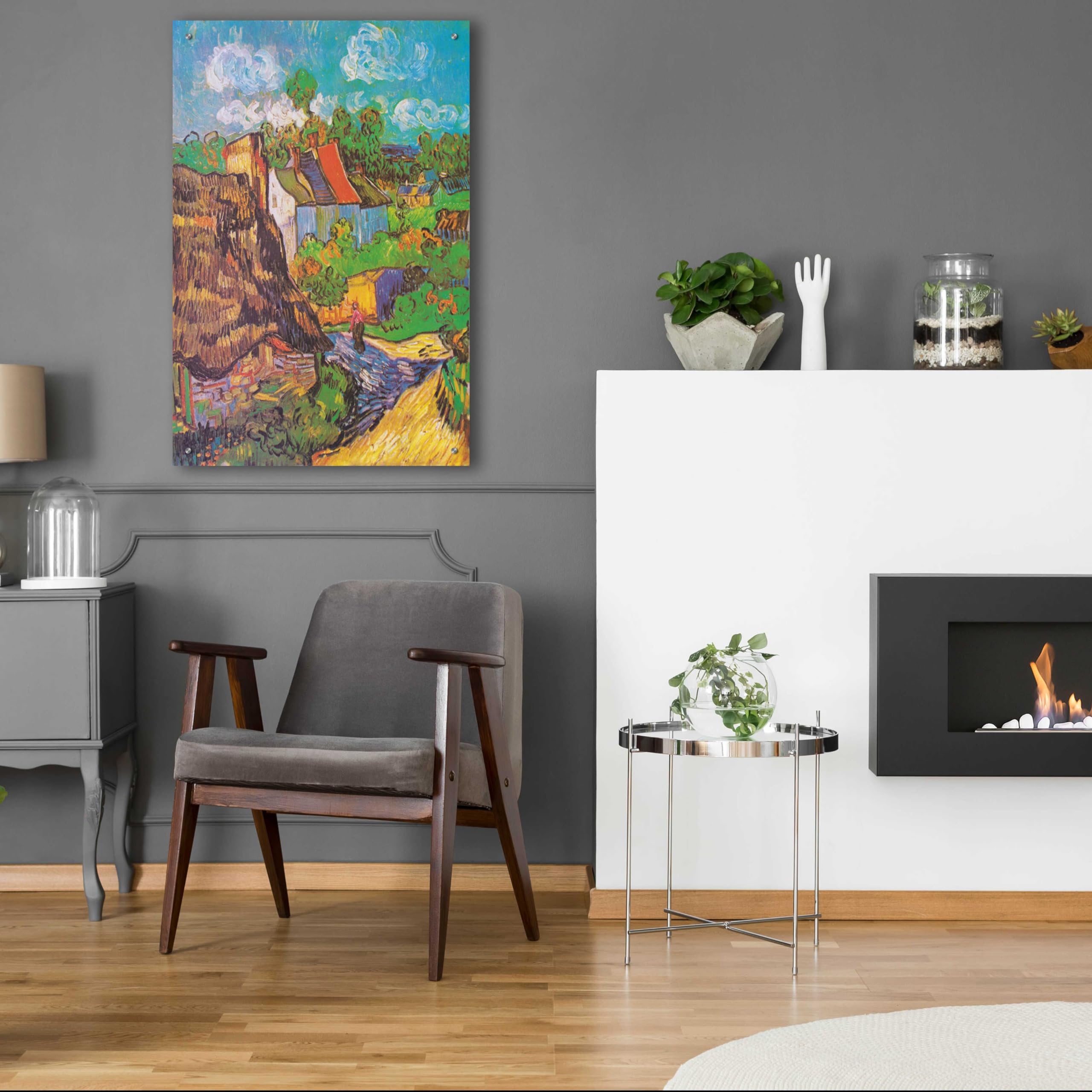 Vincent Van Gogh 'Houses At Auvers' Acrylic Glass Wall Art Print - 24x36 Inches - Modern Home & Office Decor - Perfect for Living Room, Bedroom or Gallery Display