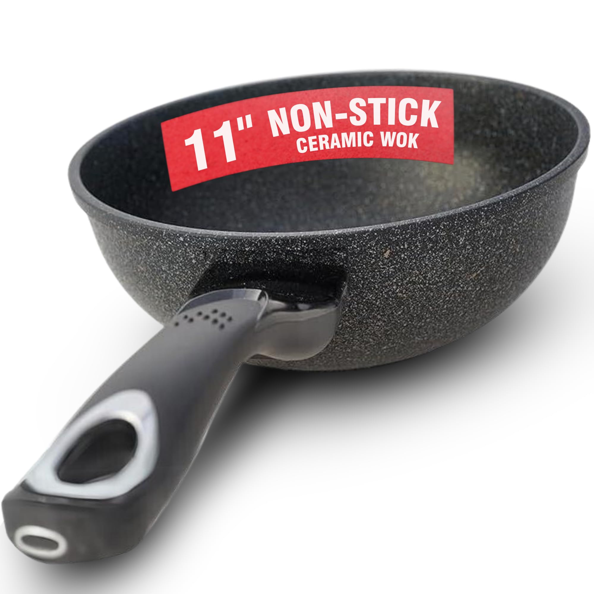 Premium 9-Layer Nonstick Ceramic Wok - 11 Inch Korean Marble-Coated Frying Pan | Induction Ready Cast Aluminum Cookware for Saute, Stir-Fry, Eggs & Fried Rice | Easy to Clean & Durable | Perfect for Home Kitchen, Asian Cooking & Healthy Meals