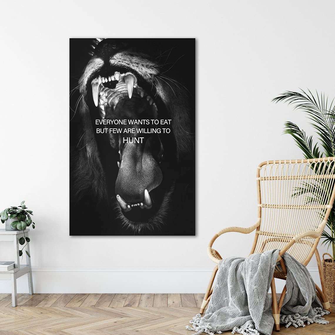 Lion Hunt Motivational Canvas Wall Art - Inspirational Entrepreneur & Beast Mode Poster with Lion Teeth Quote - Success Art for Living Room, Bedroom, Office - Framed & Ready to Hang - Perfect for Home Decor, Office Motivation & Gifts