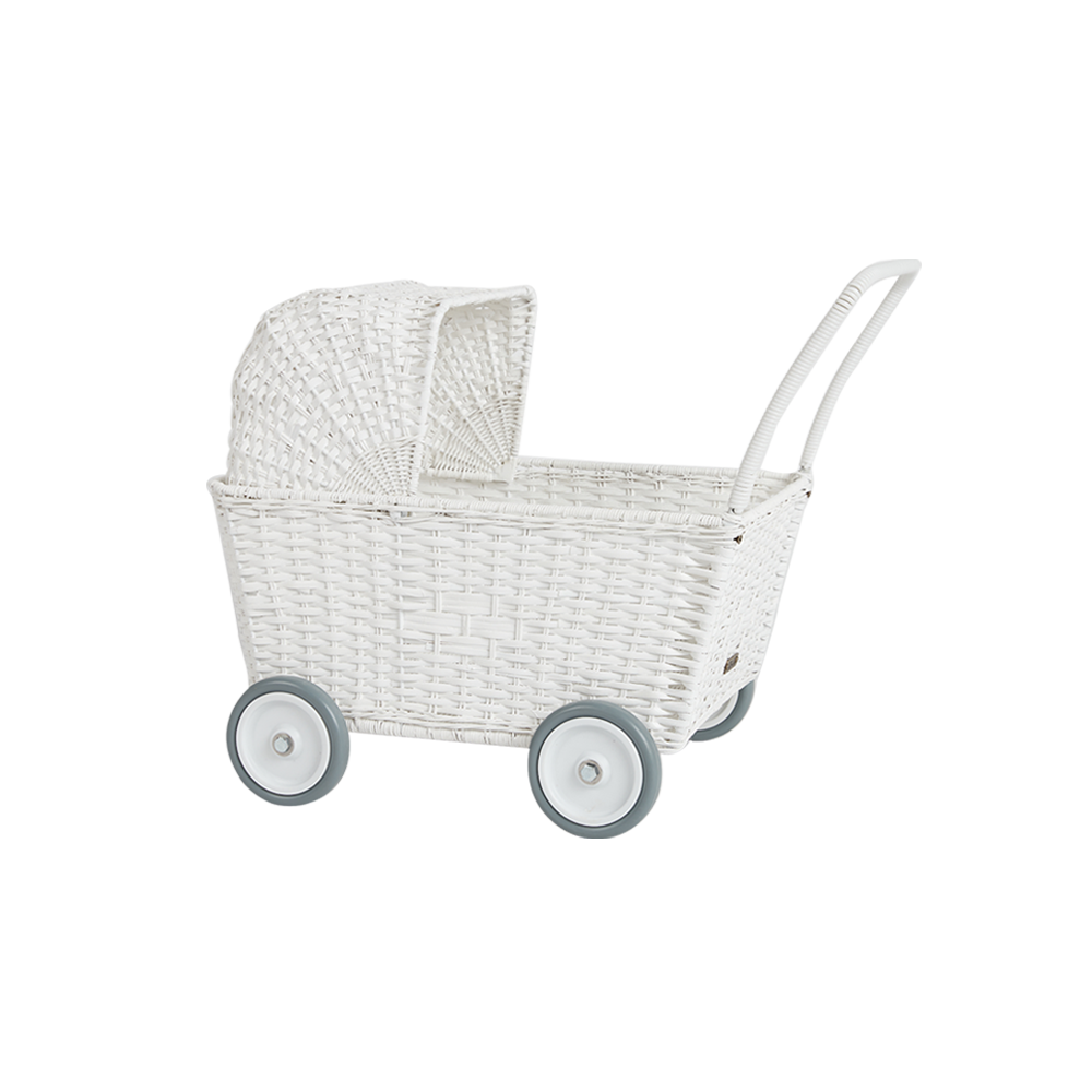 White Rattan Stroller - Lightweight & Durable Baby Stroller for Outdoor Walks, Park Visits, and Shopping Trips