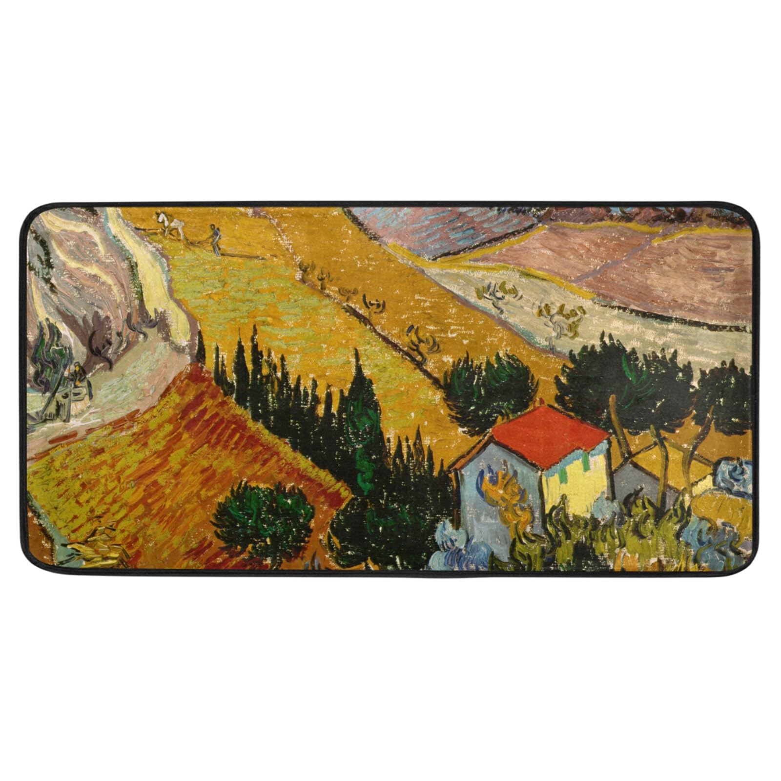Non-Slip Washable Kitchen Rugs and Mats - Van Gogh Painting Inspired Gold Absorbent Floor Mat with Cushioning, Perfect for Sink Areas in Farmhouse Kitchens, Bathrooms & Home Use (39x20 Inch) - Ideal for High-Traffic Areas, Spill Protection & Comfort While Cooking
