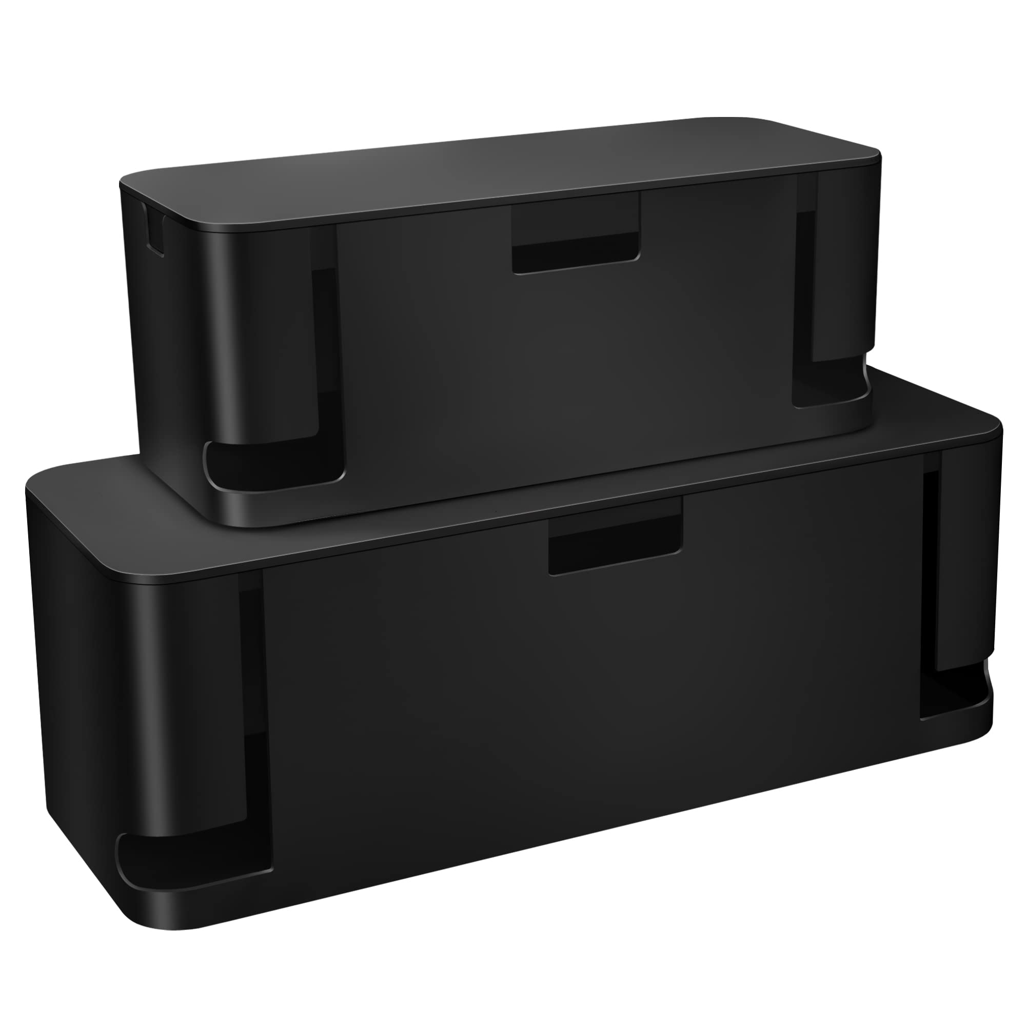 2-Pack Black Cable Management Box - Extra Large & Medium Cord Organizer for Desk/Floor, ABS Plastic Power Strip Hider | Perfect for Home Office, Gaming Setup & TV Stand Organization