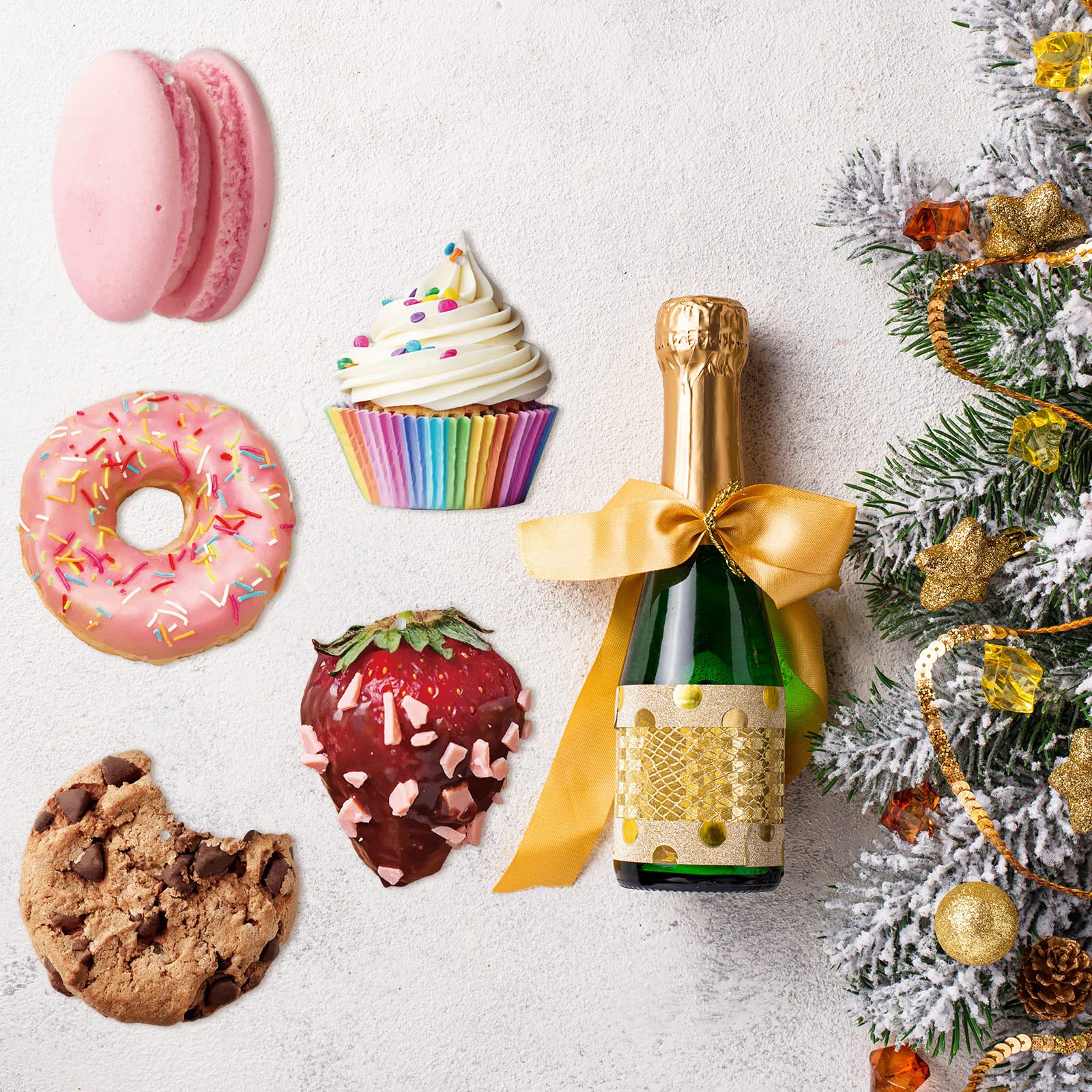 32-Piece Pastel Christmas Wooden Candy Ornaments Set - Xmas Tree Hanging Decorations for Holiday Party, Cupcake, Donut & Ice Cream Shaped Ornaments - Perfect for Christmas Tree Decor, Candy Buffet & Festive Home Decoration