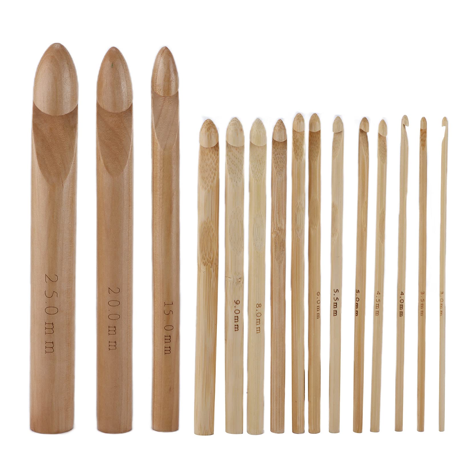 15Pcs Bamboo Crochet Hooks Set - Ergonomic Wooden Knitting Needles for Yarn Crocheting & DIY Crafts | Perfect for Beginners, Amigurumi, Blankets & Home Decor Projects