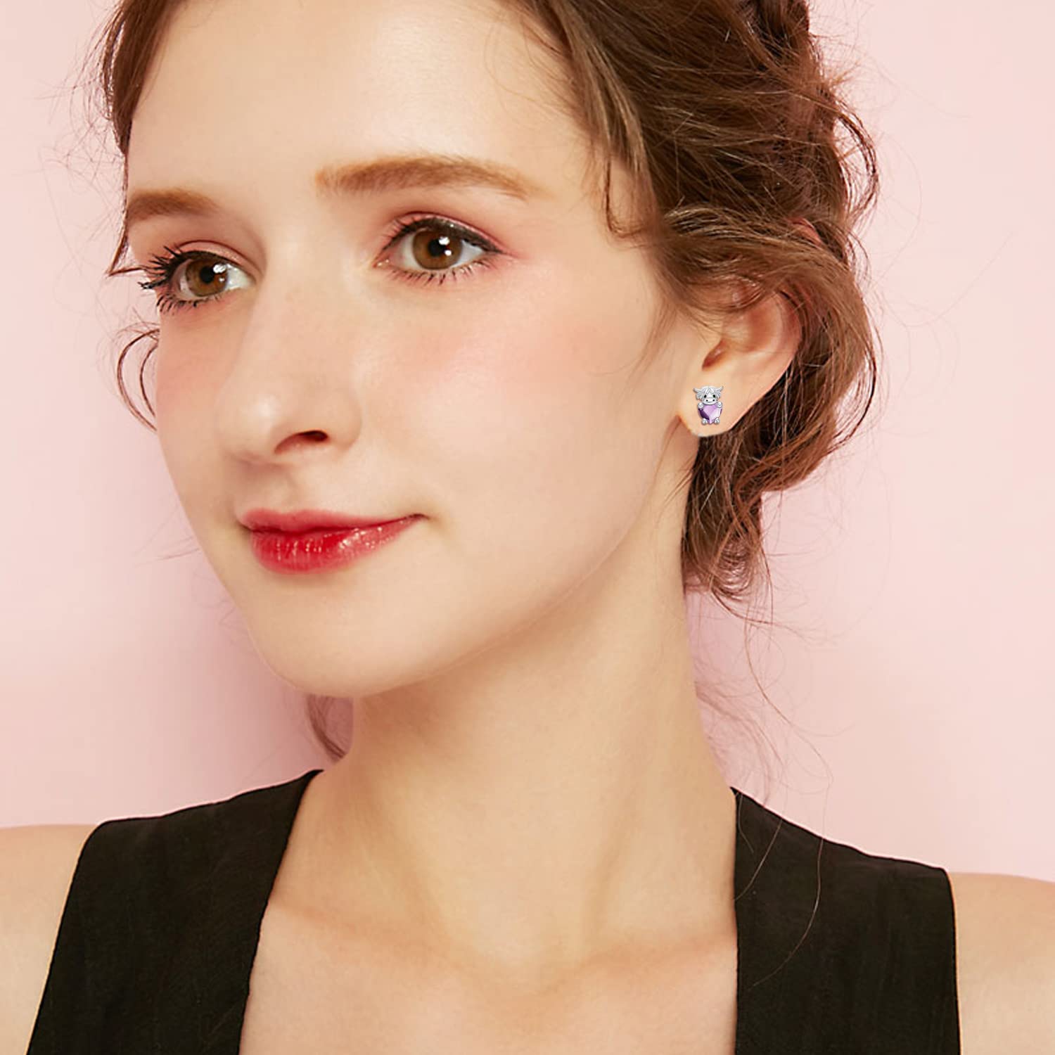 925 Sterling Silver Highland Cow Stud Earrings with Birthstone & Crystal - Cute Scottish Cow Jewelry for Women, Girls, Daughters | Perfect Birthday Gift, Christmas Present & Everyday Fashion Accessory